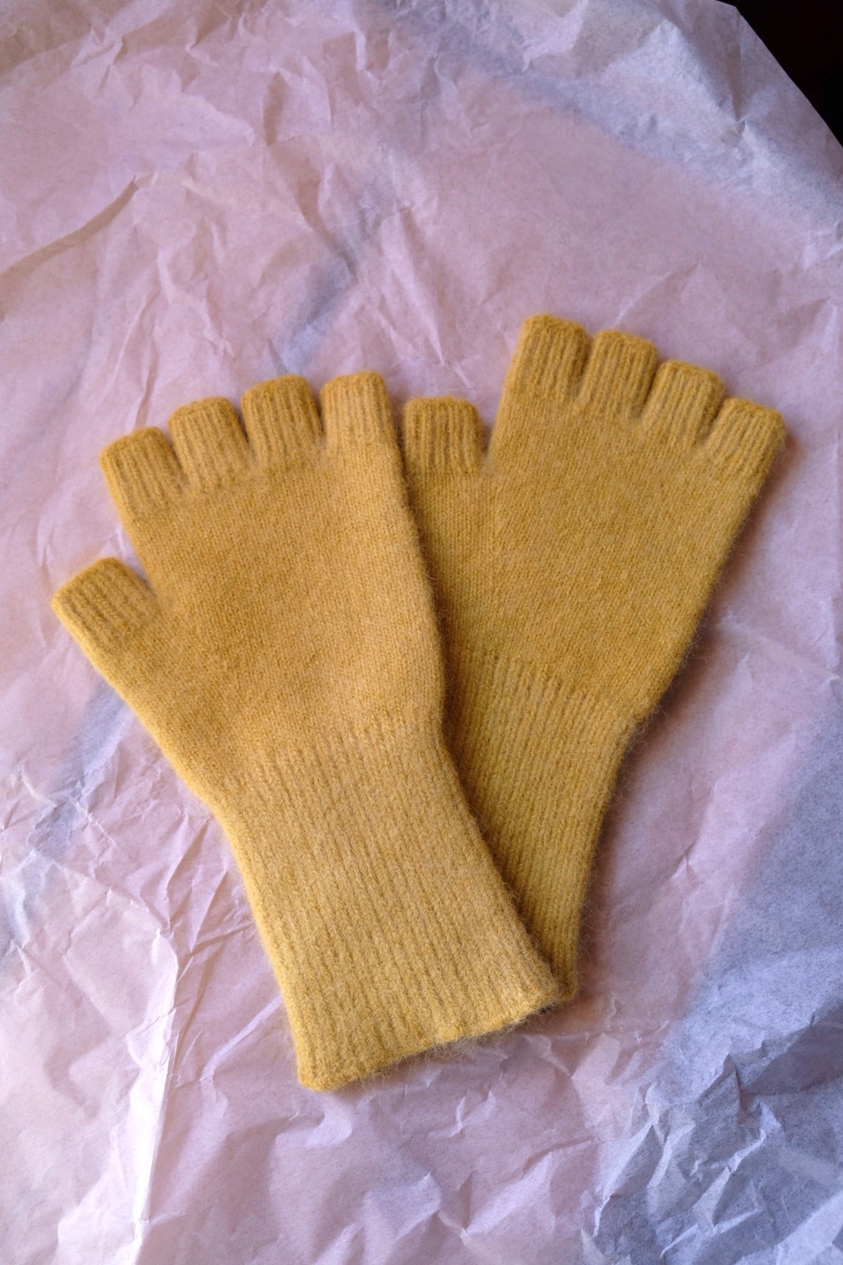 Angora/Lambswool Fingerless Gloves medium cuff - Cadmium Yellow