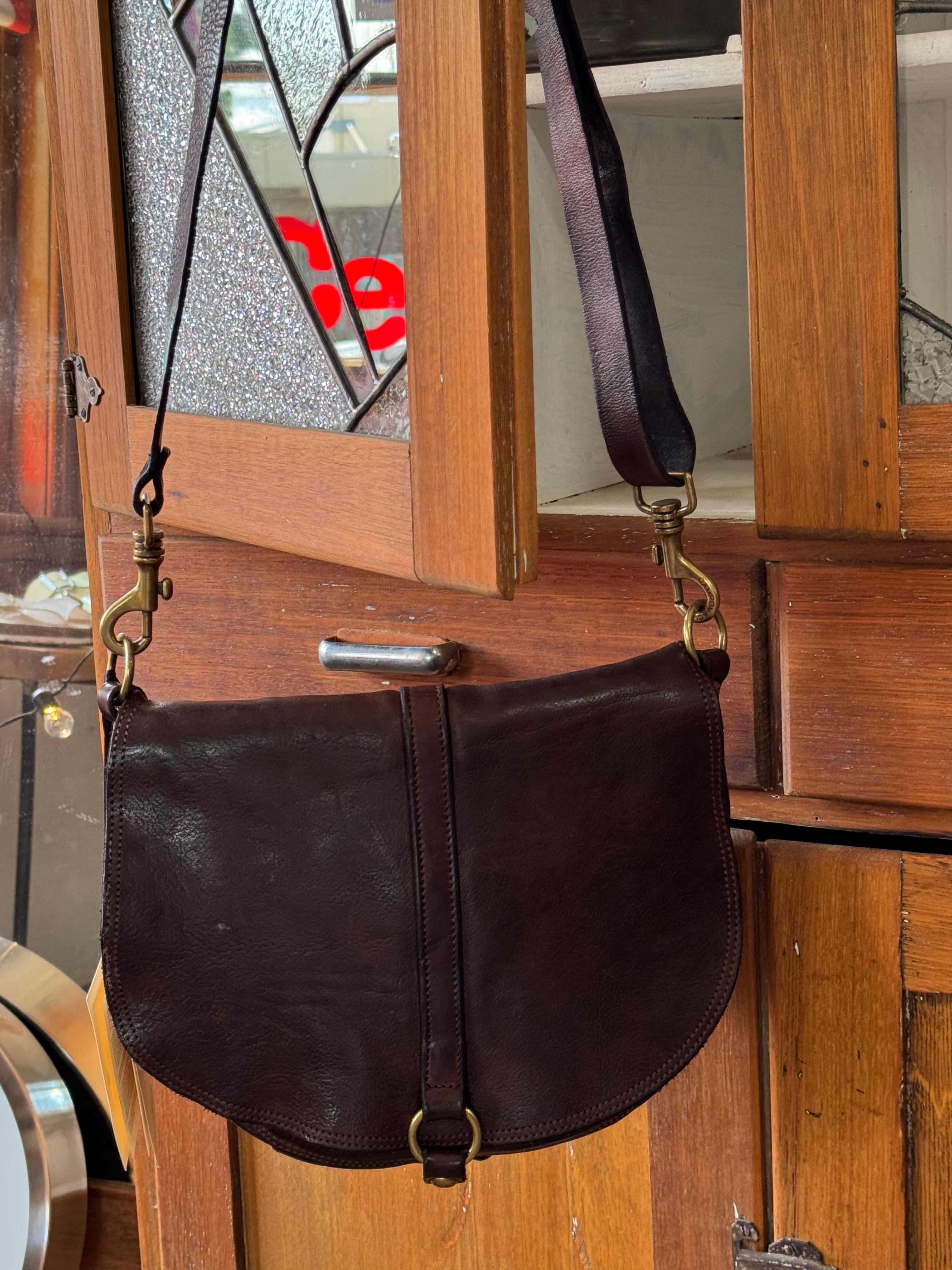 Eracle Shoulder Bag with Brass Ring - Dark Brown