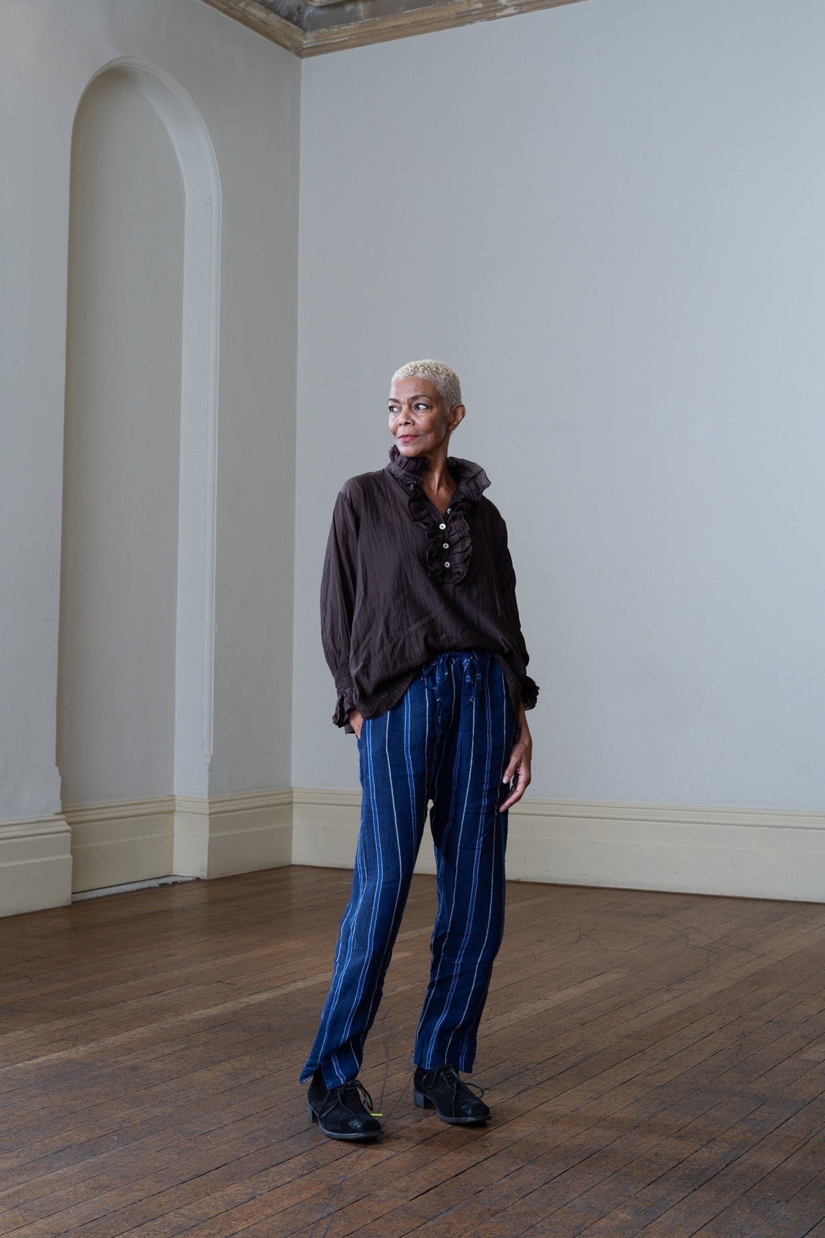 Léon Pant - Linen navy stripe