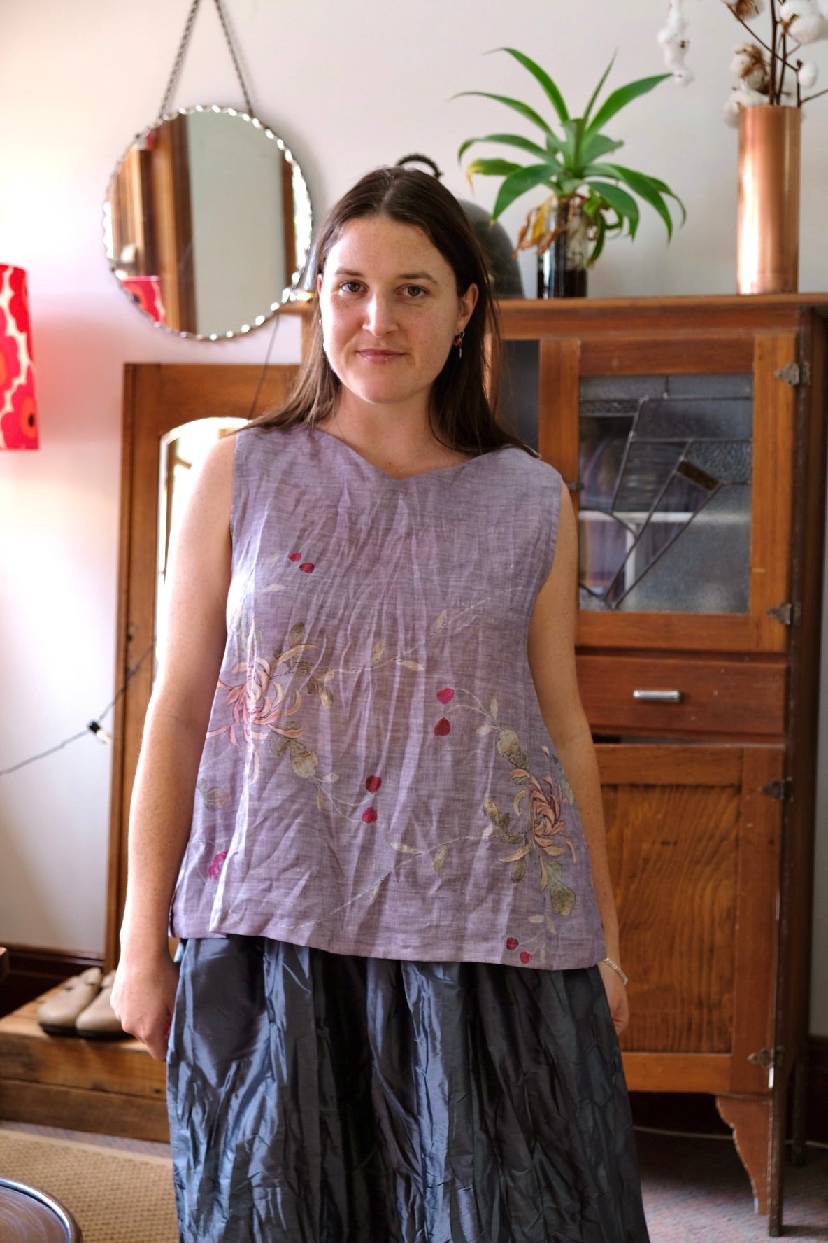 Peony Singlet Floral Print - Grey