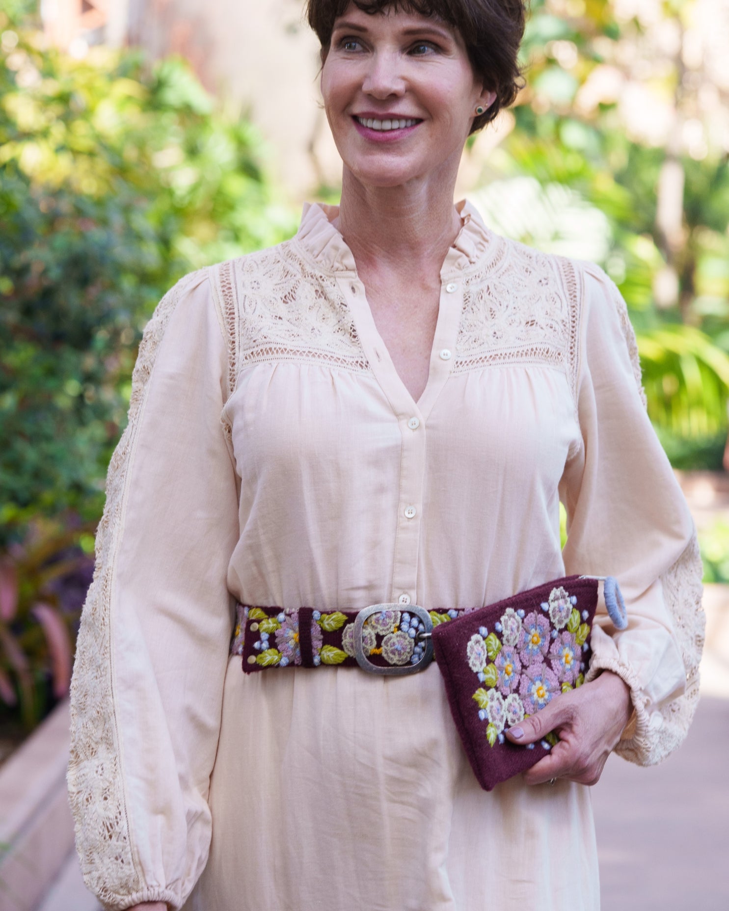 Morning Glory embroidered wool Belt