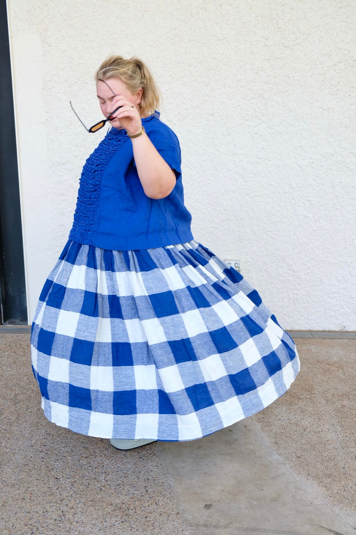 High Tea Slip - Blue Gingham Linen