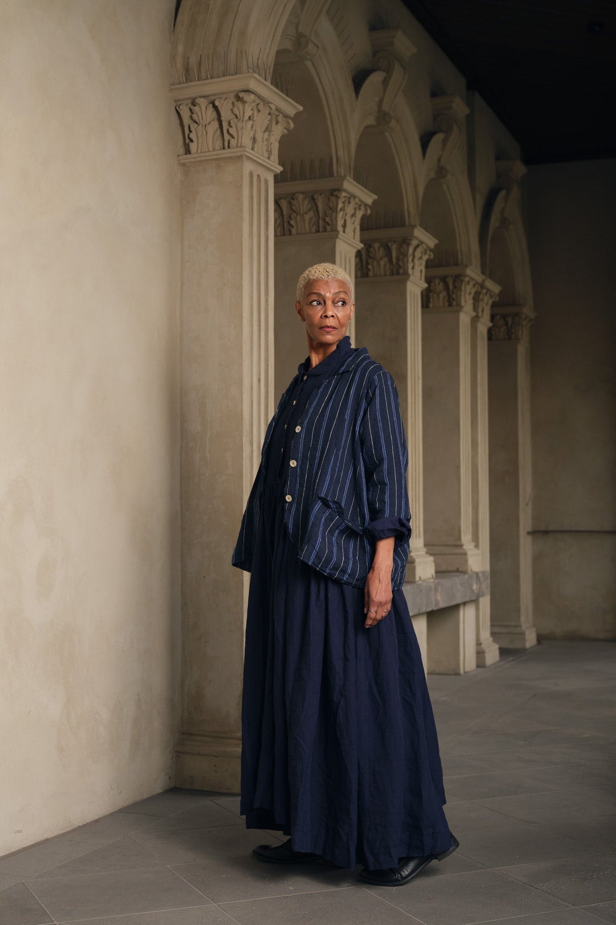 Baridi Jacket - Linen - navy stripe