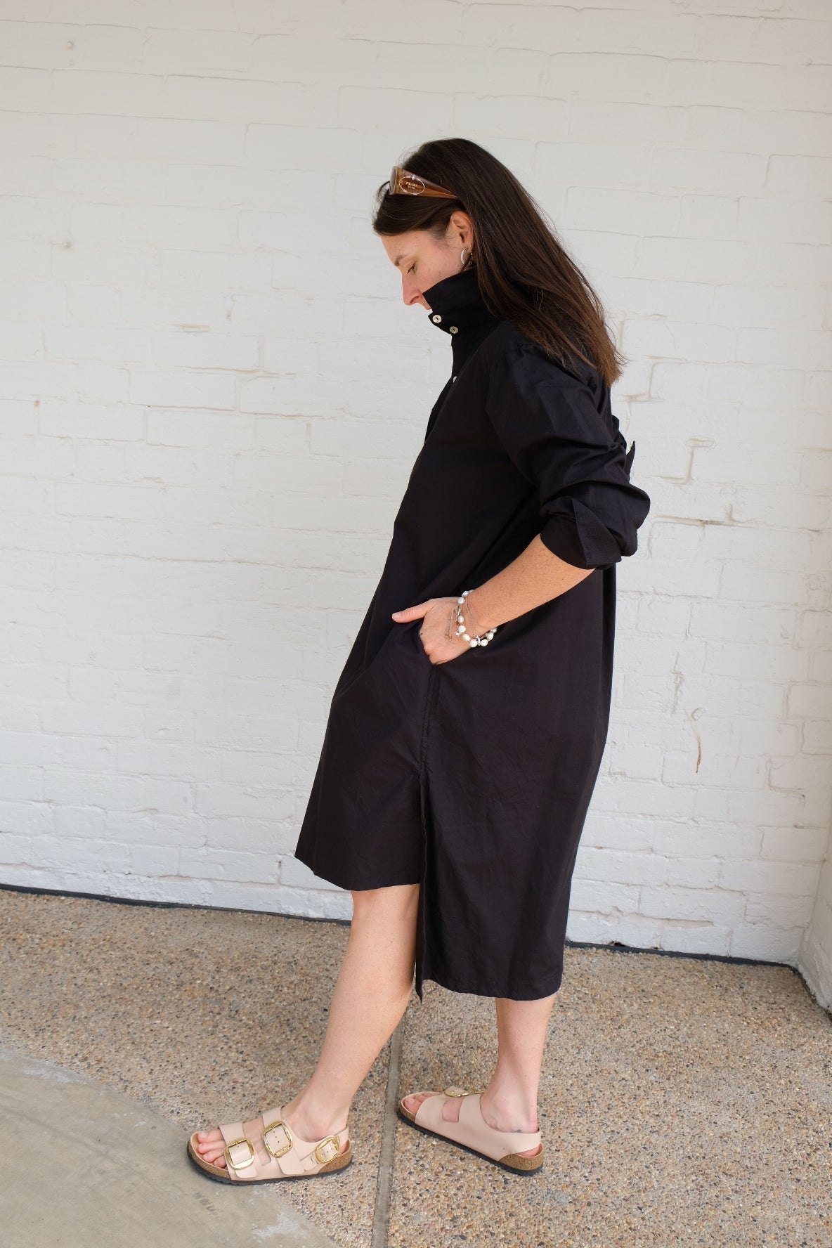 Winifred Shirt Dress- Cotton Poplin - Black
