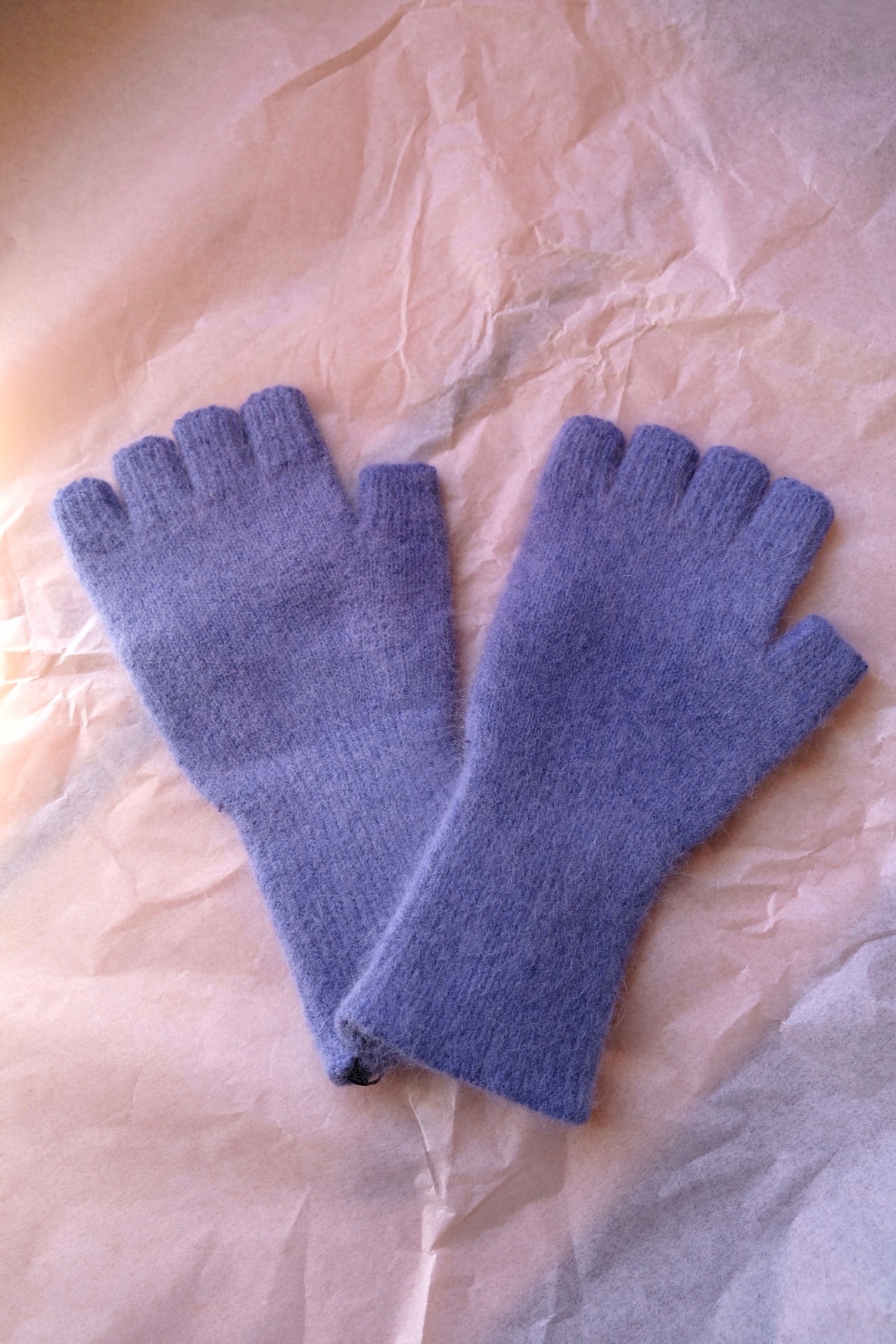 Angora/Lambswool Fingerless Gloves medium cuff - Powder Blue