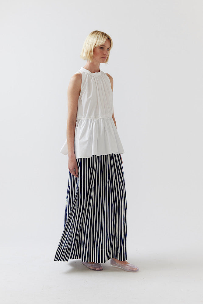 Brittany Skirt - Navy Stripe Poplin