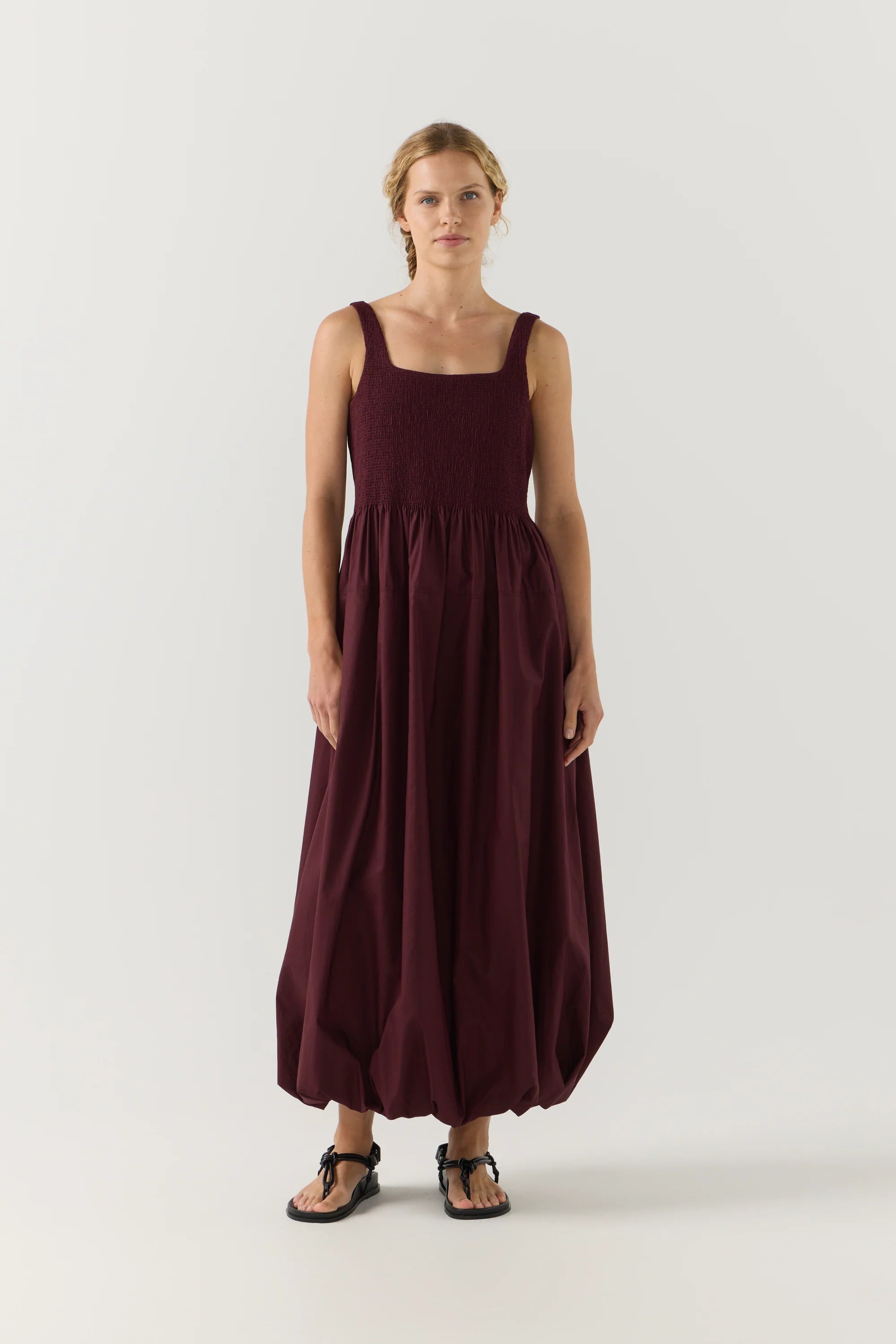 Asha Dress | Burgundy Poplin