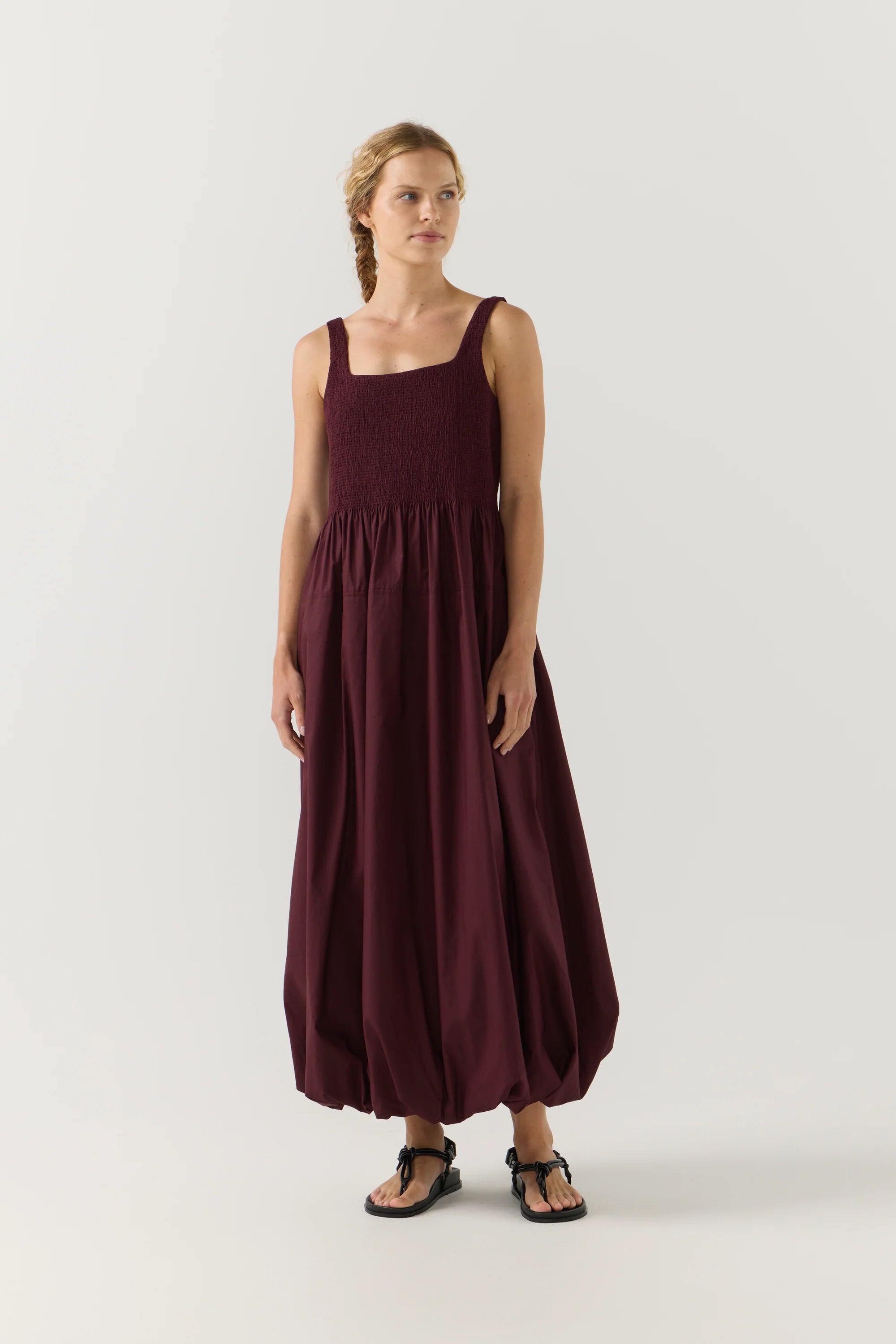 Asha Dress | Burgundy Poplin