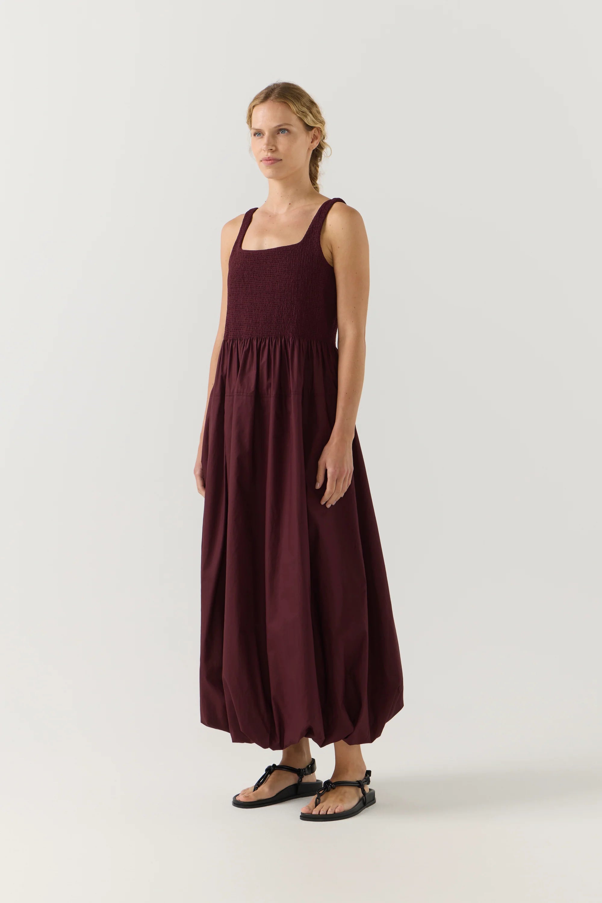 Asha Dress | Burgundy Poplin