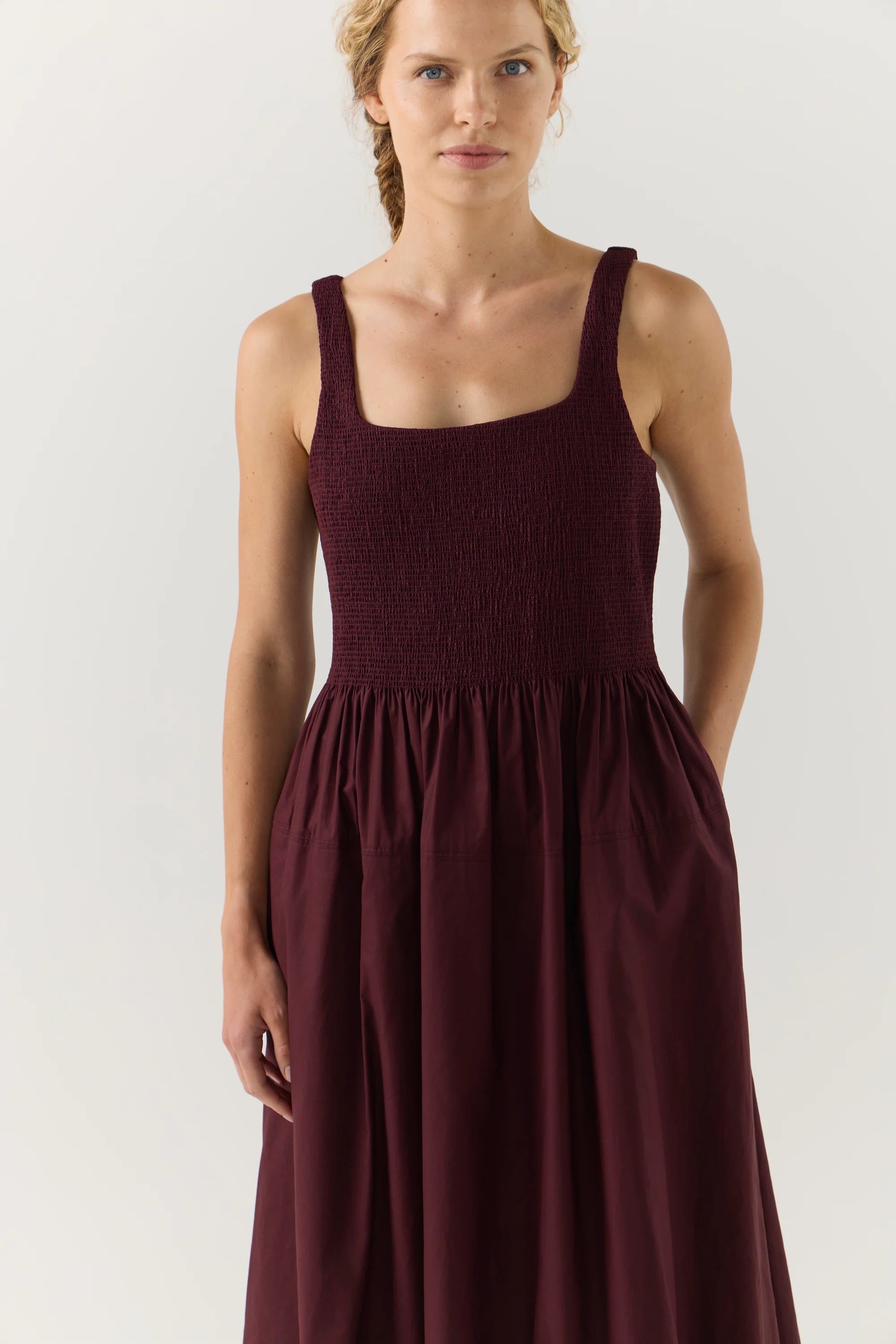 Asha Dress | Burgundy Poplin