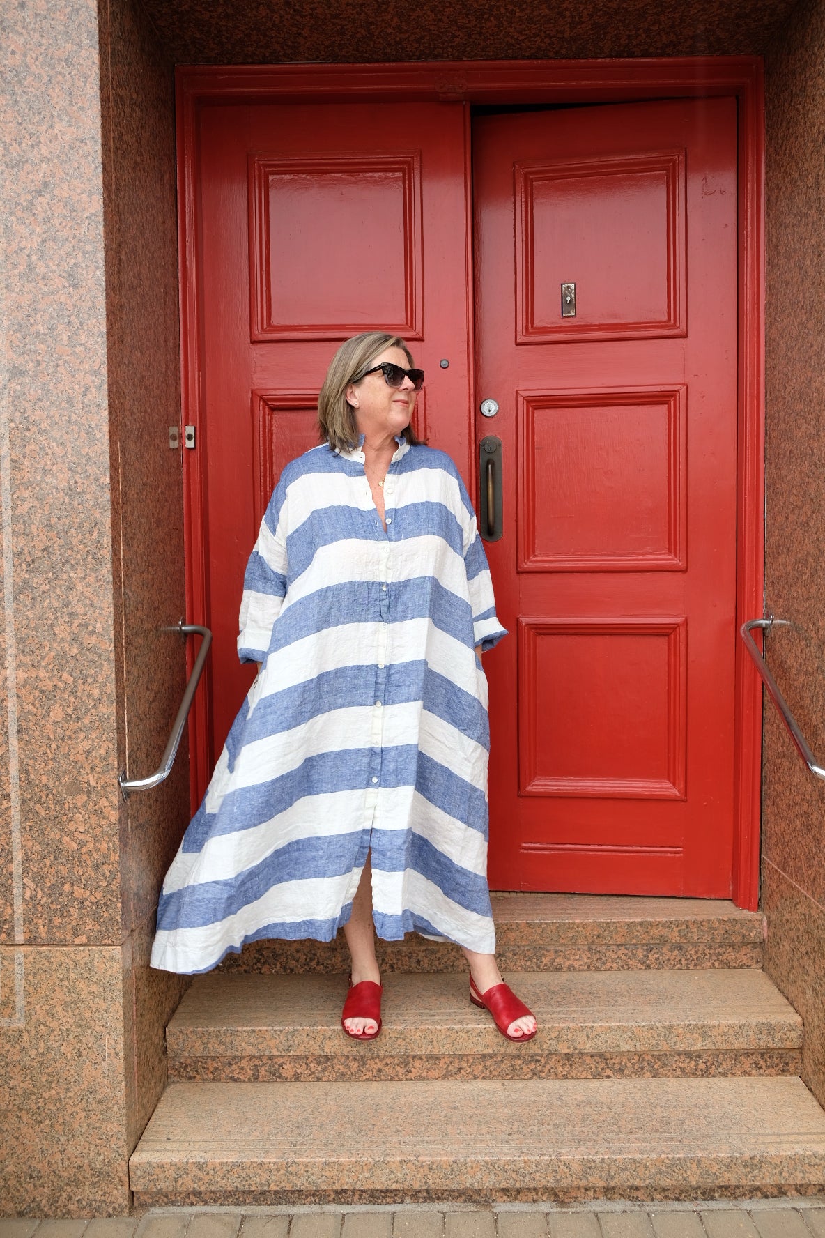 Zawadi Jacket/Dress - blue stripe linen