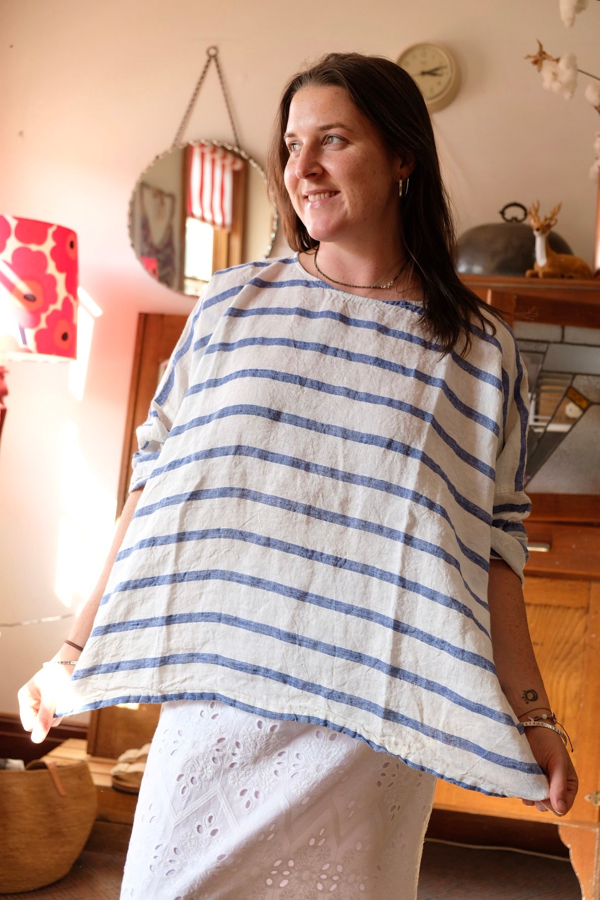 Saba Top - Linen - Nautical Stripe