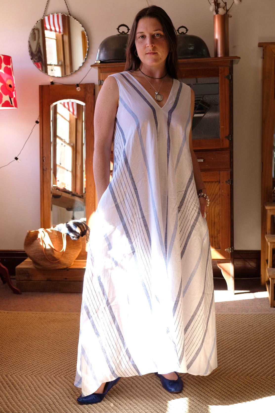 Sasha Dress Stripe Linen White