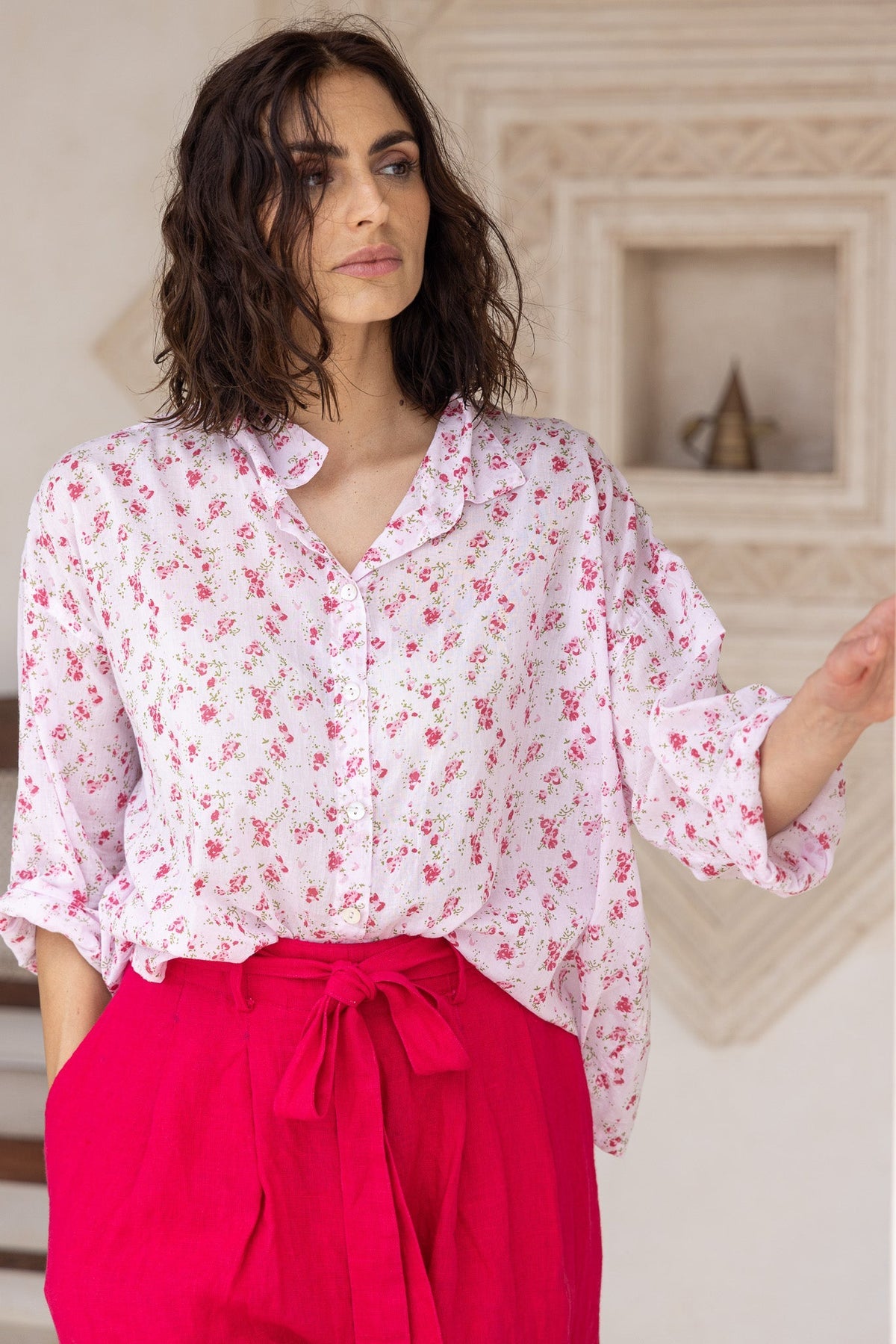 MOYO SHIRT - COTTON VOILE pink floral