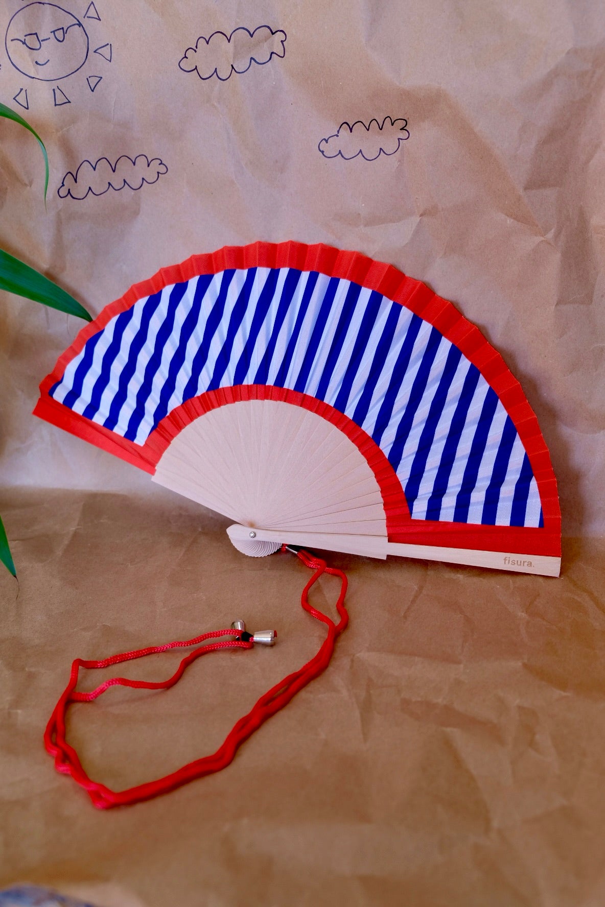 Folding Hand Fan - Red & Blue Stripes