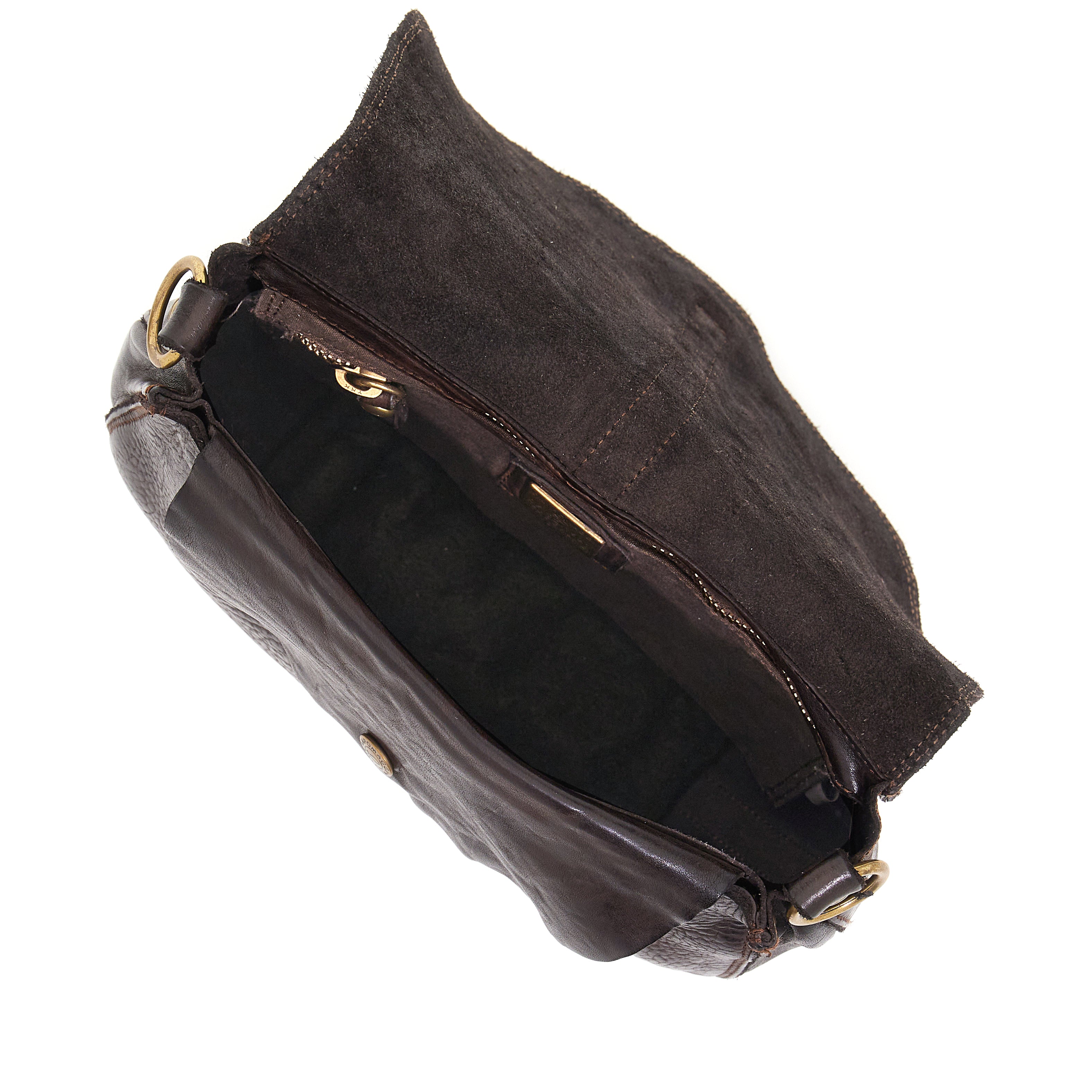 Shoulder/Crossbody Bag with Brass Ring - Dark Brown