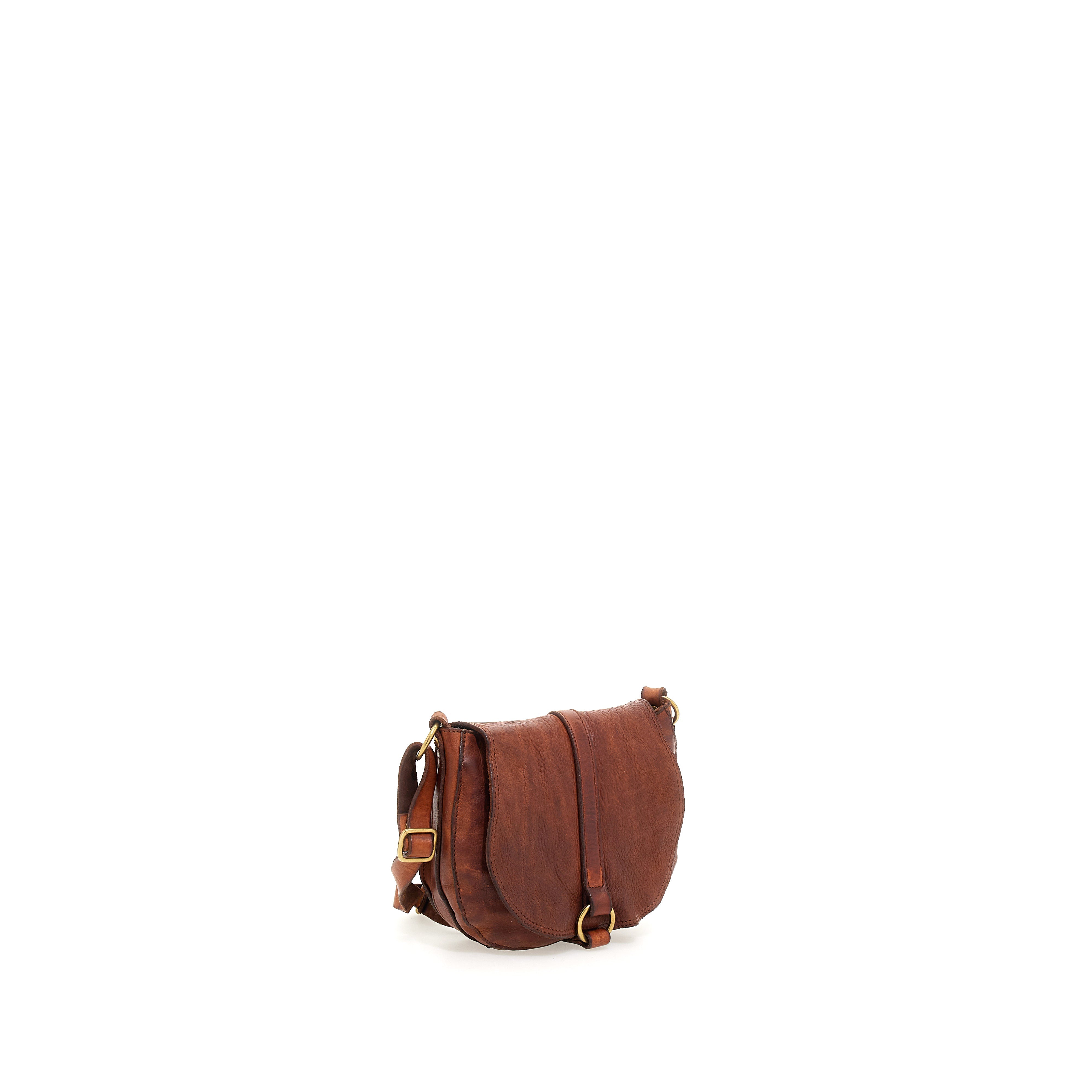 Eracle Crossbody bag with Brass Ring - Cognac