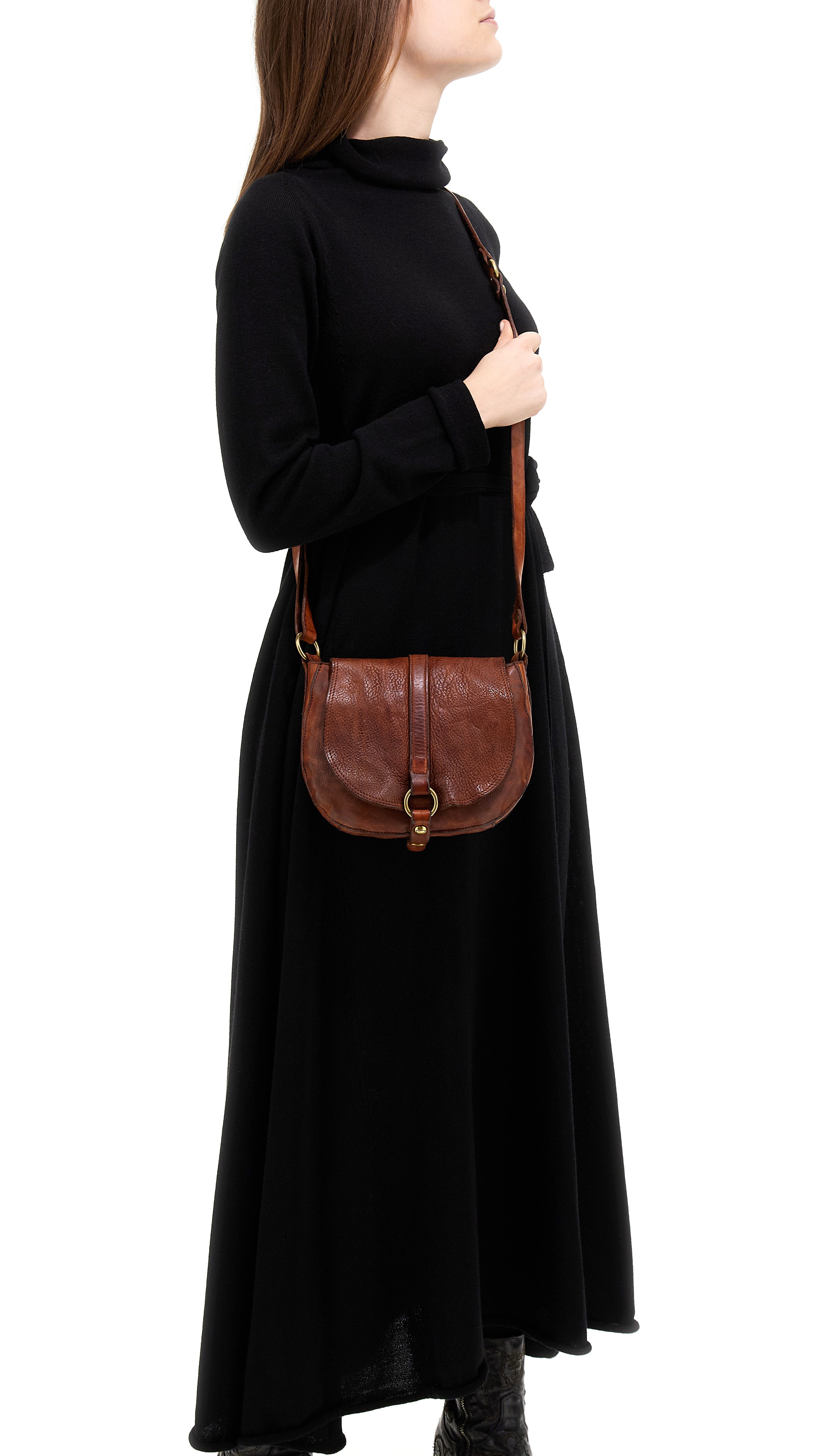Eracle Crossbody bag with Brass Ring - Cognac