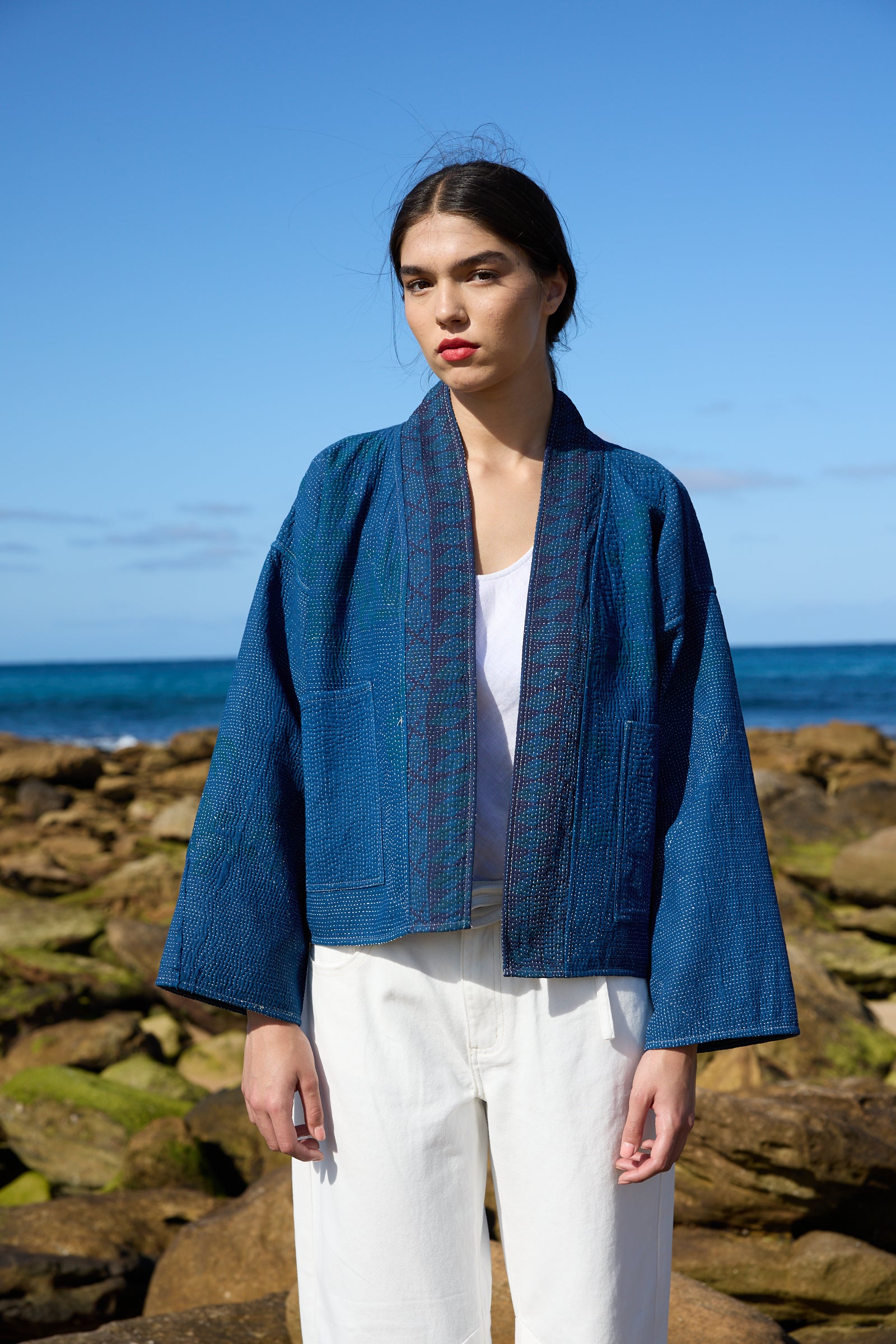 Reversible Kantha Jacket with Patch Pockets