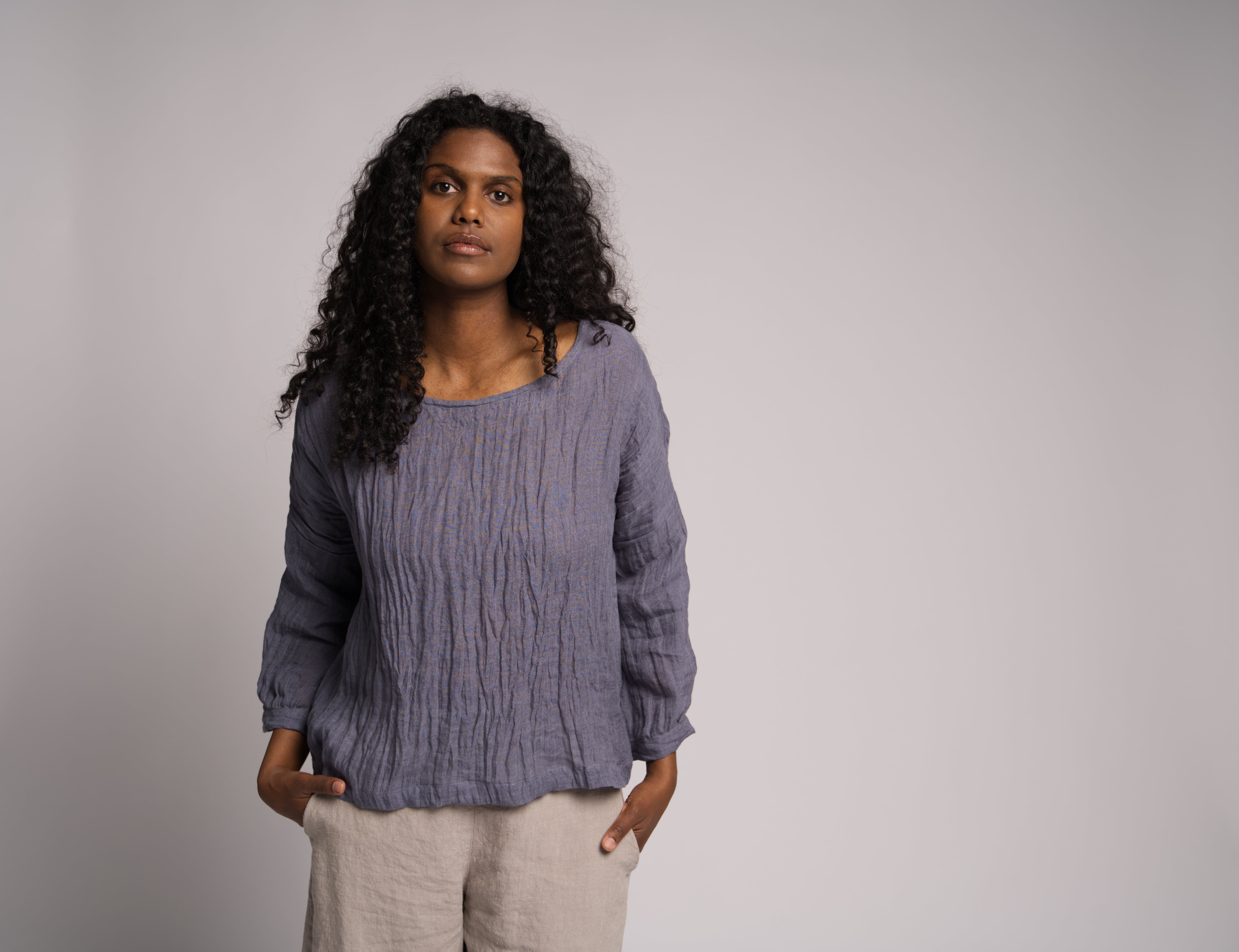 Cora linen Top - Steel