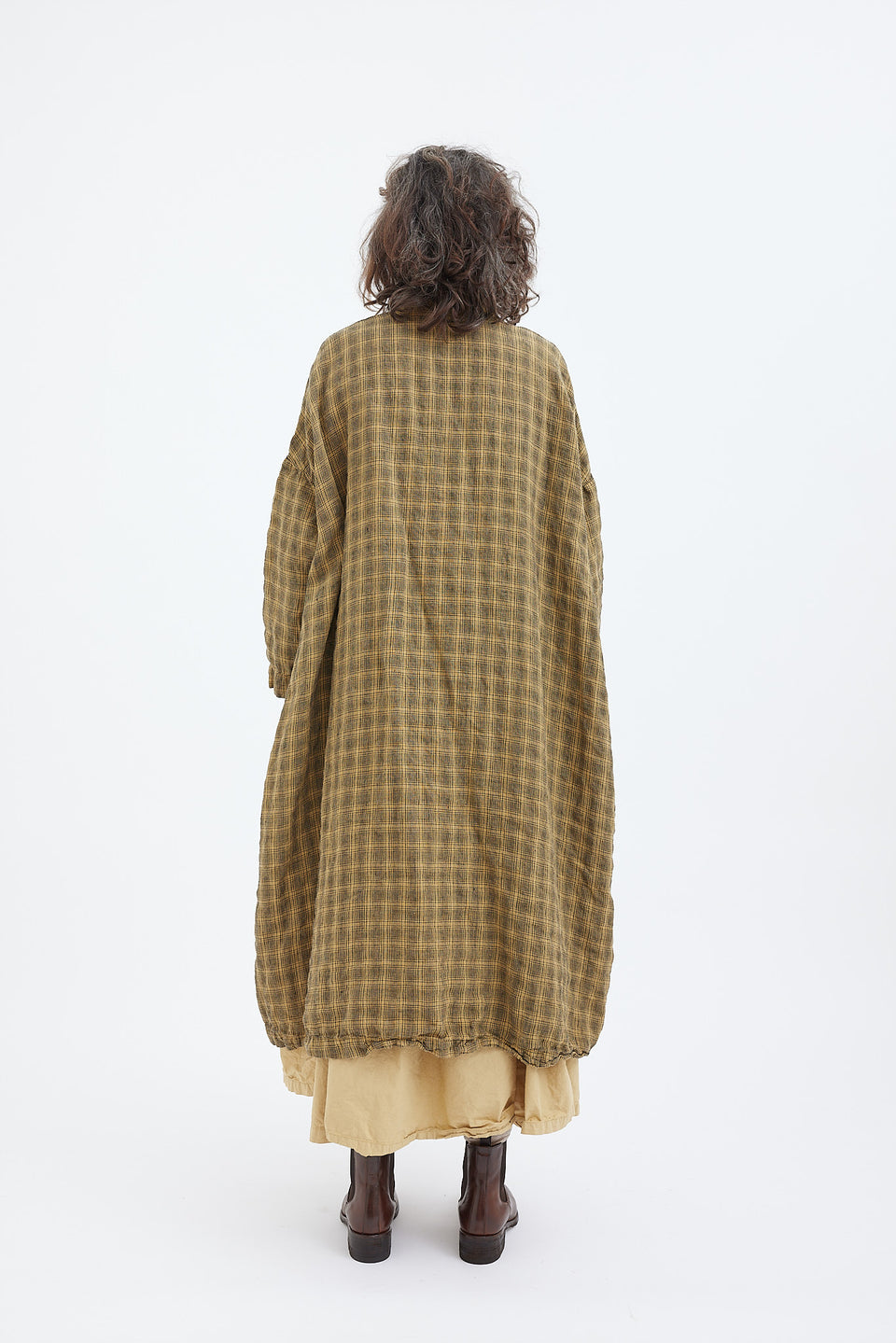 Ottilie V-neck dress textured Check Citrine