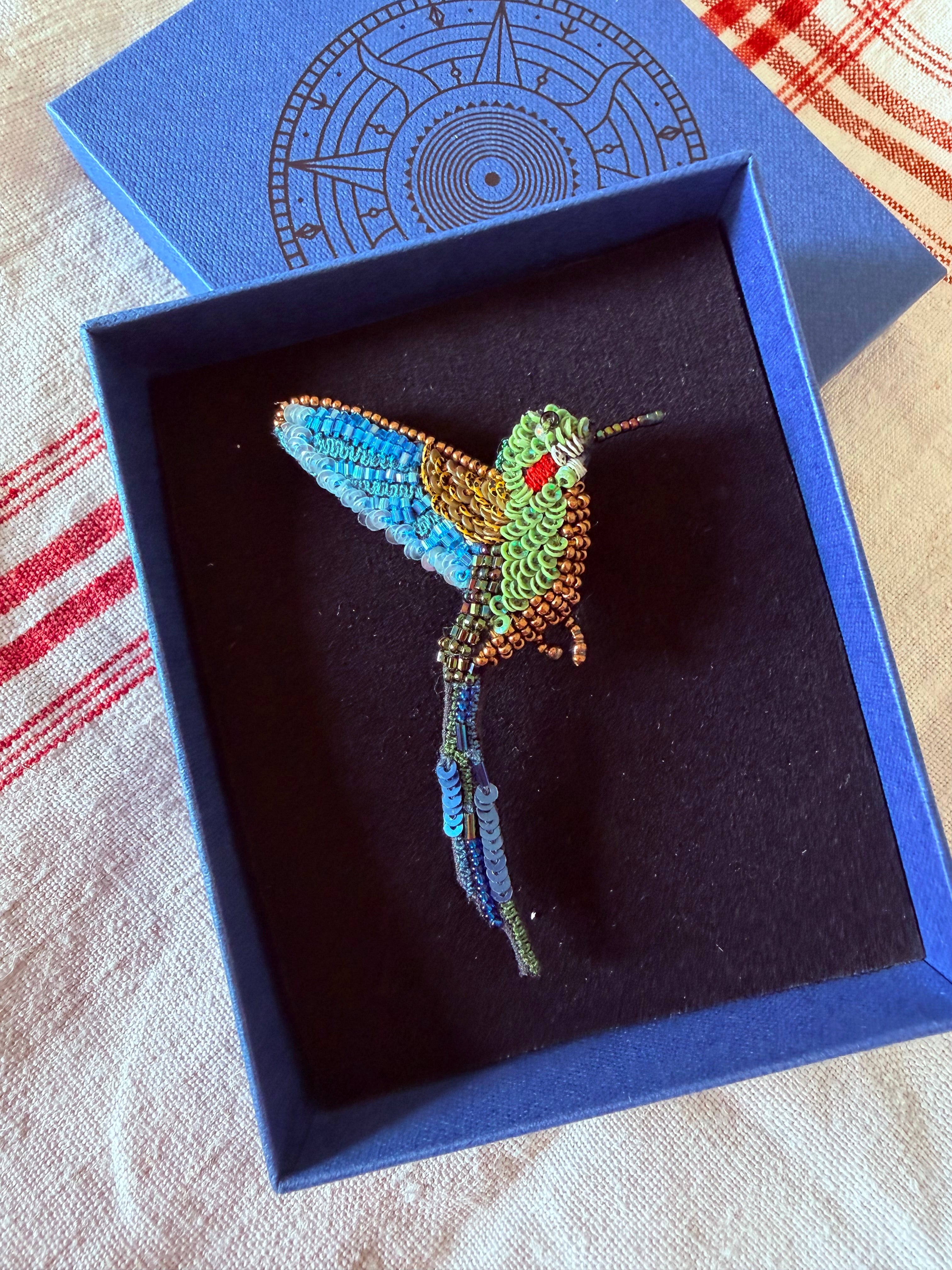 Tropical hummingbird brooch