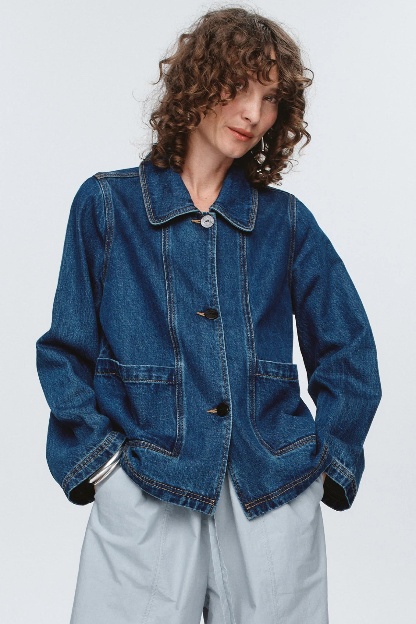 Cropped Pea Jacket - Washed Indigo