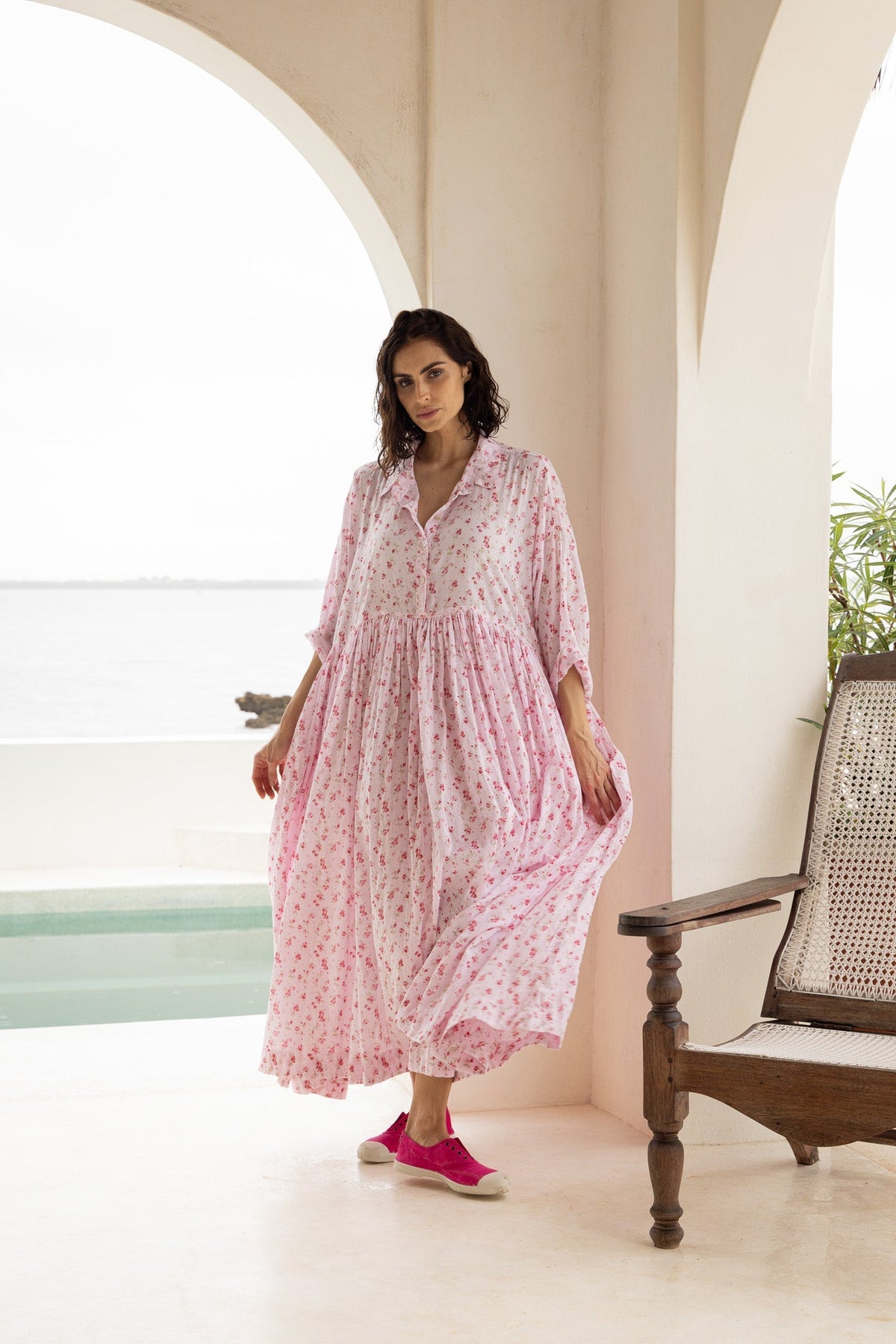 EDITH DRESS - COTTON VOILE pink floral