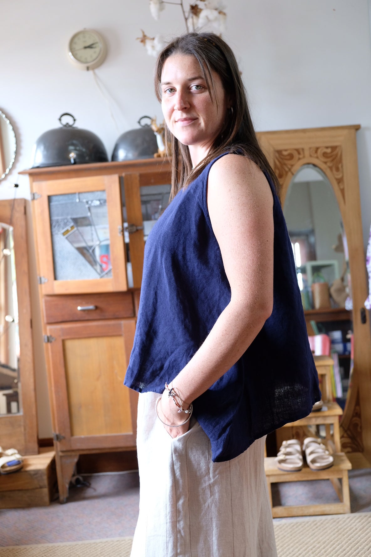 Taji Top - Linen - Indigo