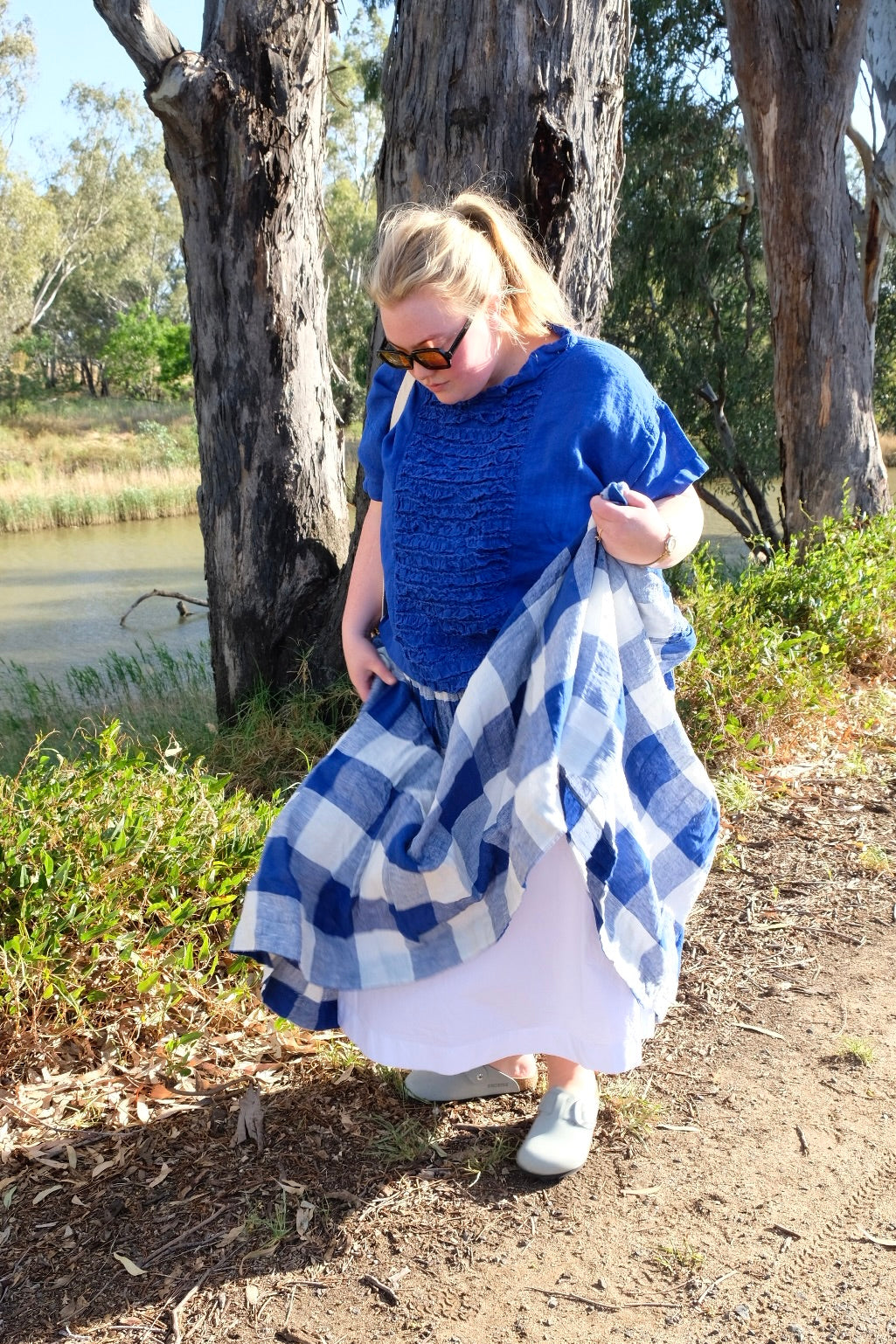 High Tea Slip - Blue Gingham Linen