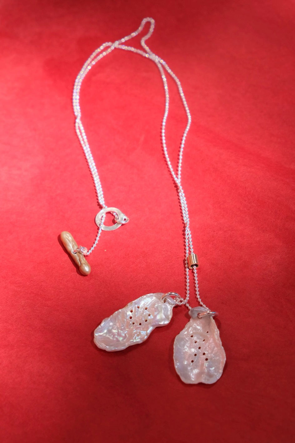 XO necklace sterling silver keshi pearls and yellow gold