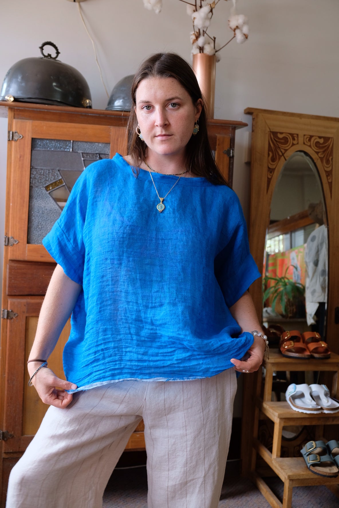 Gauze linen Tee - Azure
