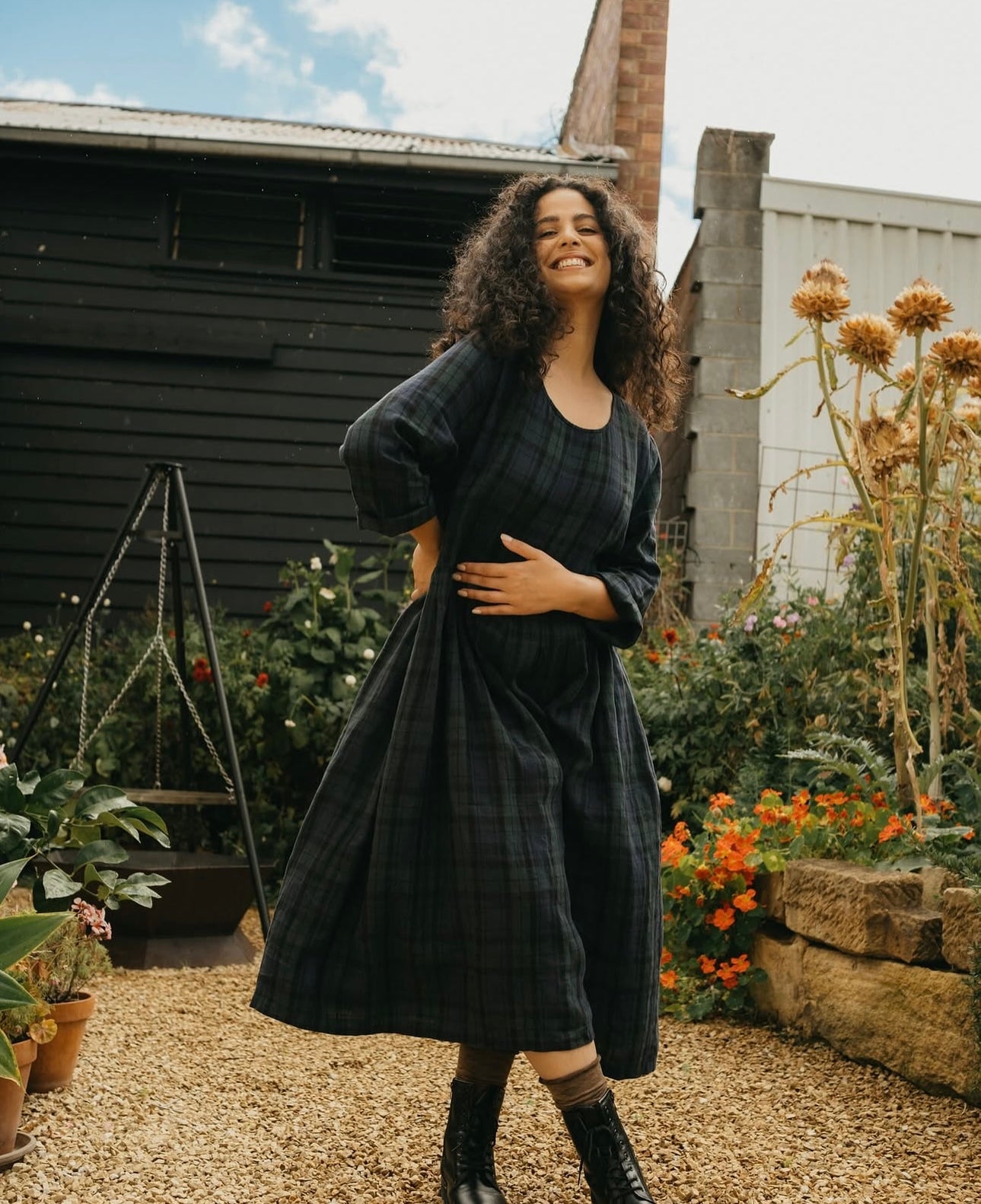 French linen dress - tartan