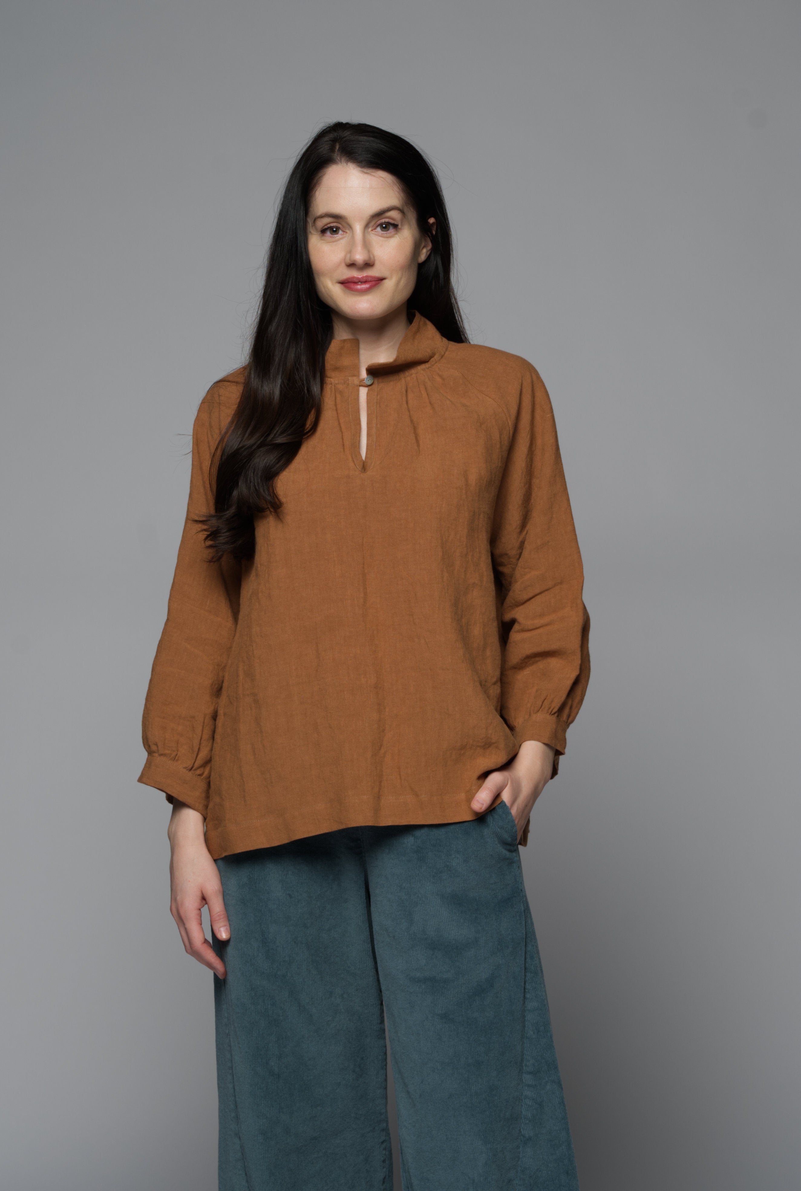 Aurora linen twill Smock - tobacco