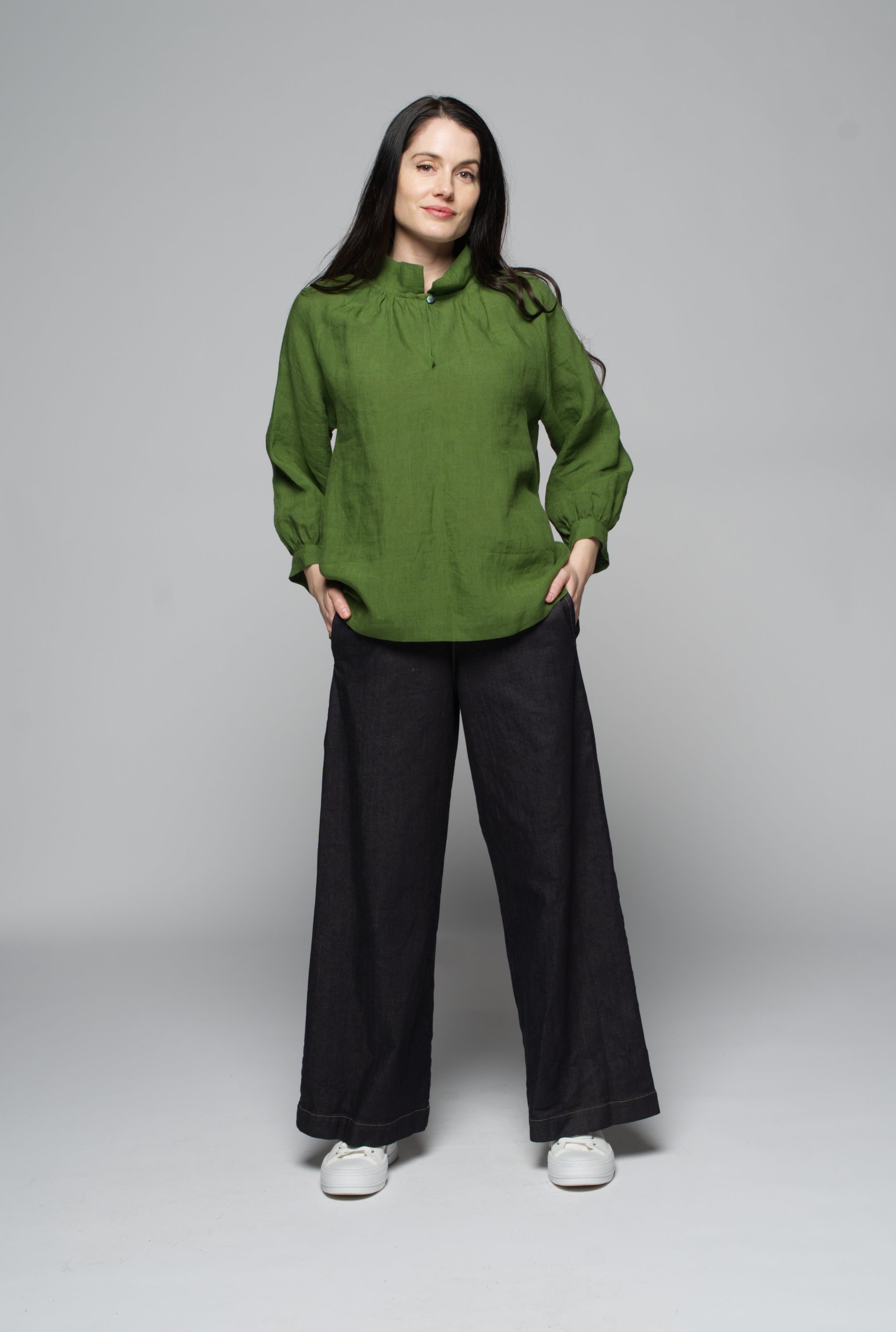 Aurora linen twill Smock - forest