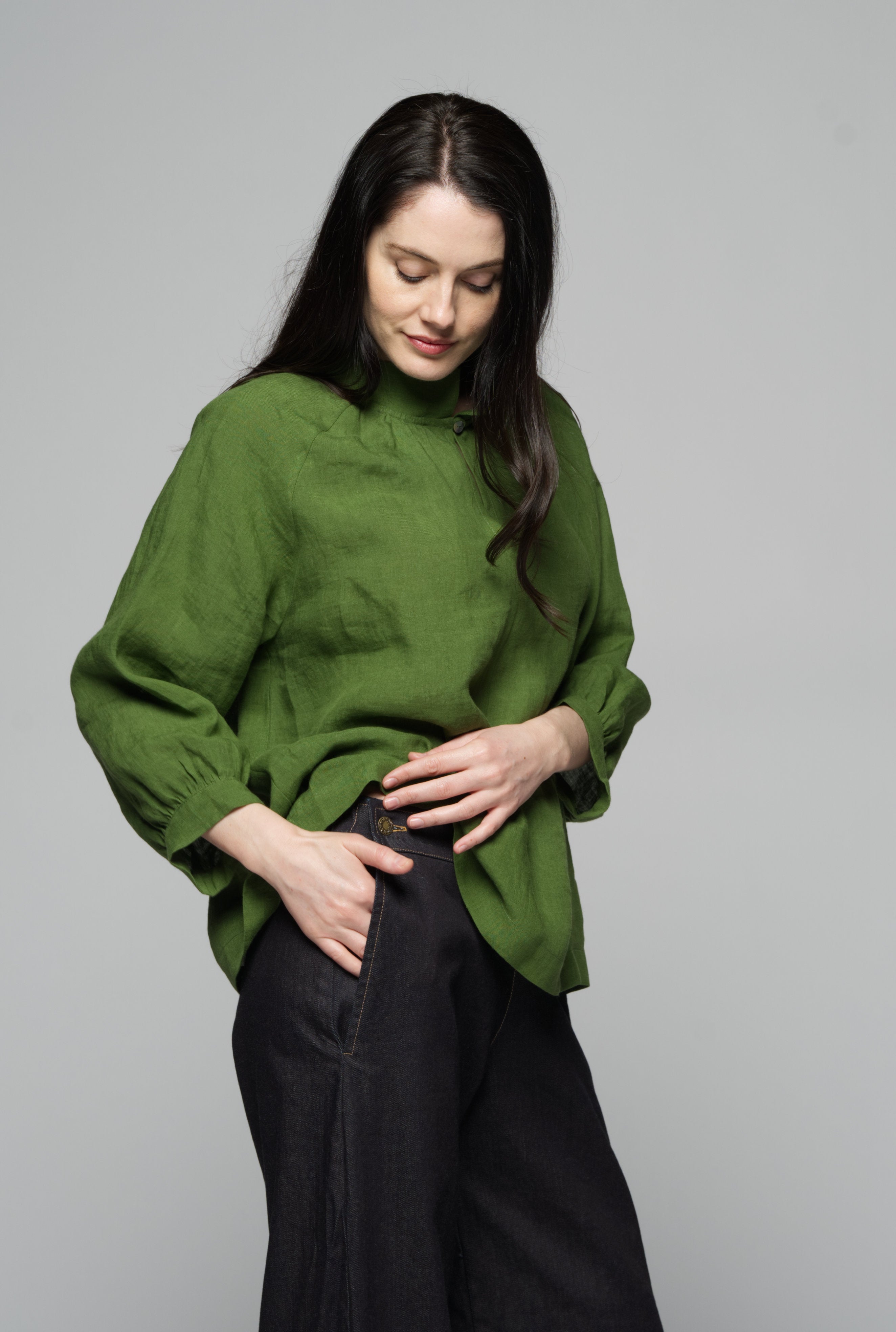 Aurora linen twill Smock - forest
