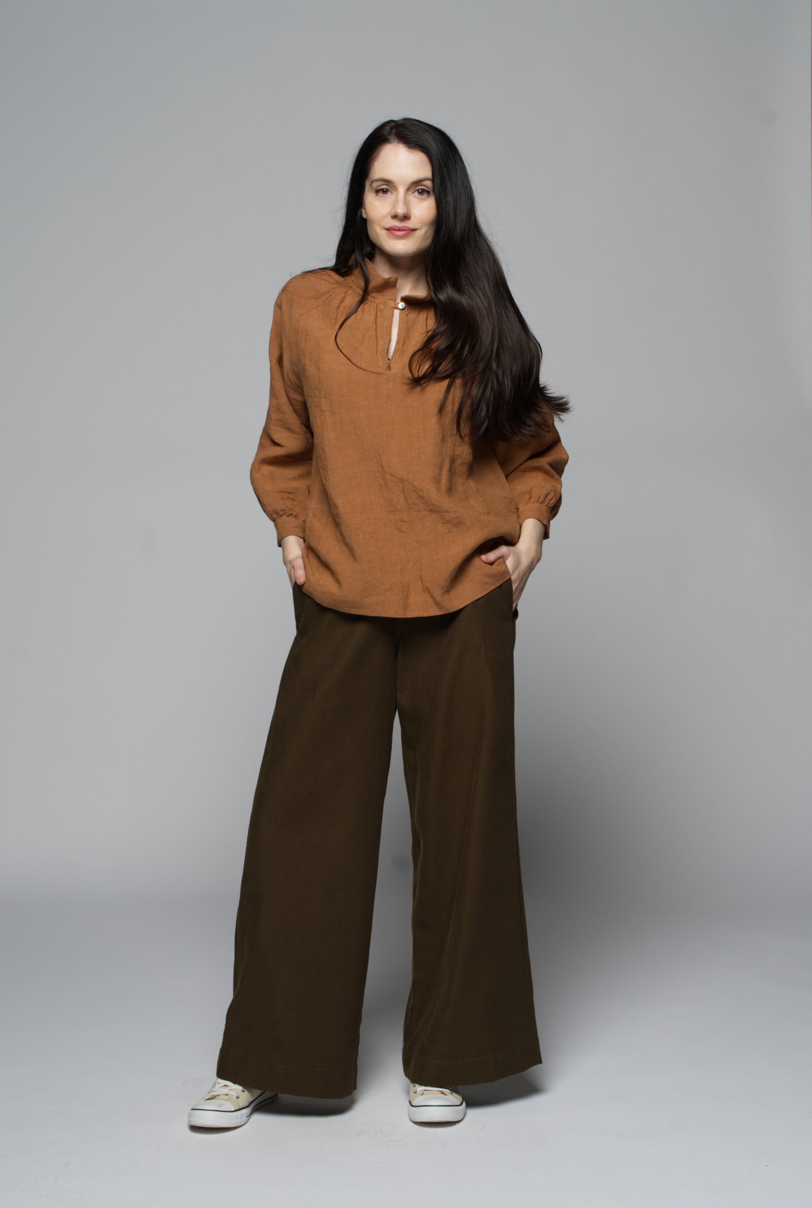 Aurora linen twill Smock - tobacco