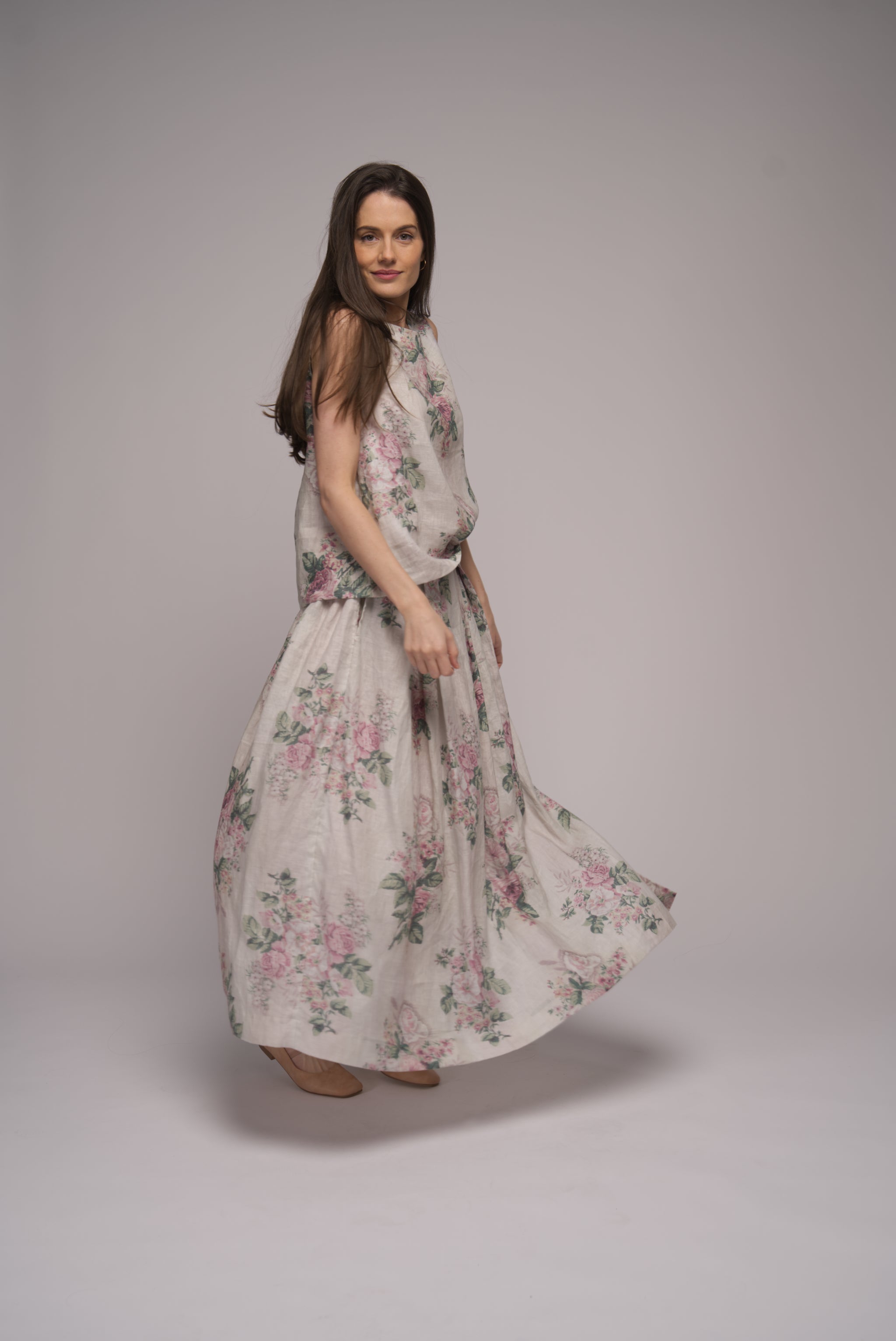 Tallulah Linen Skirt - Tea Rose Print