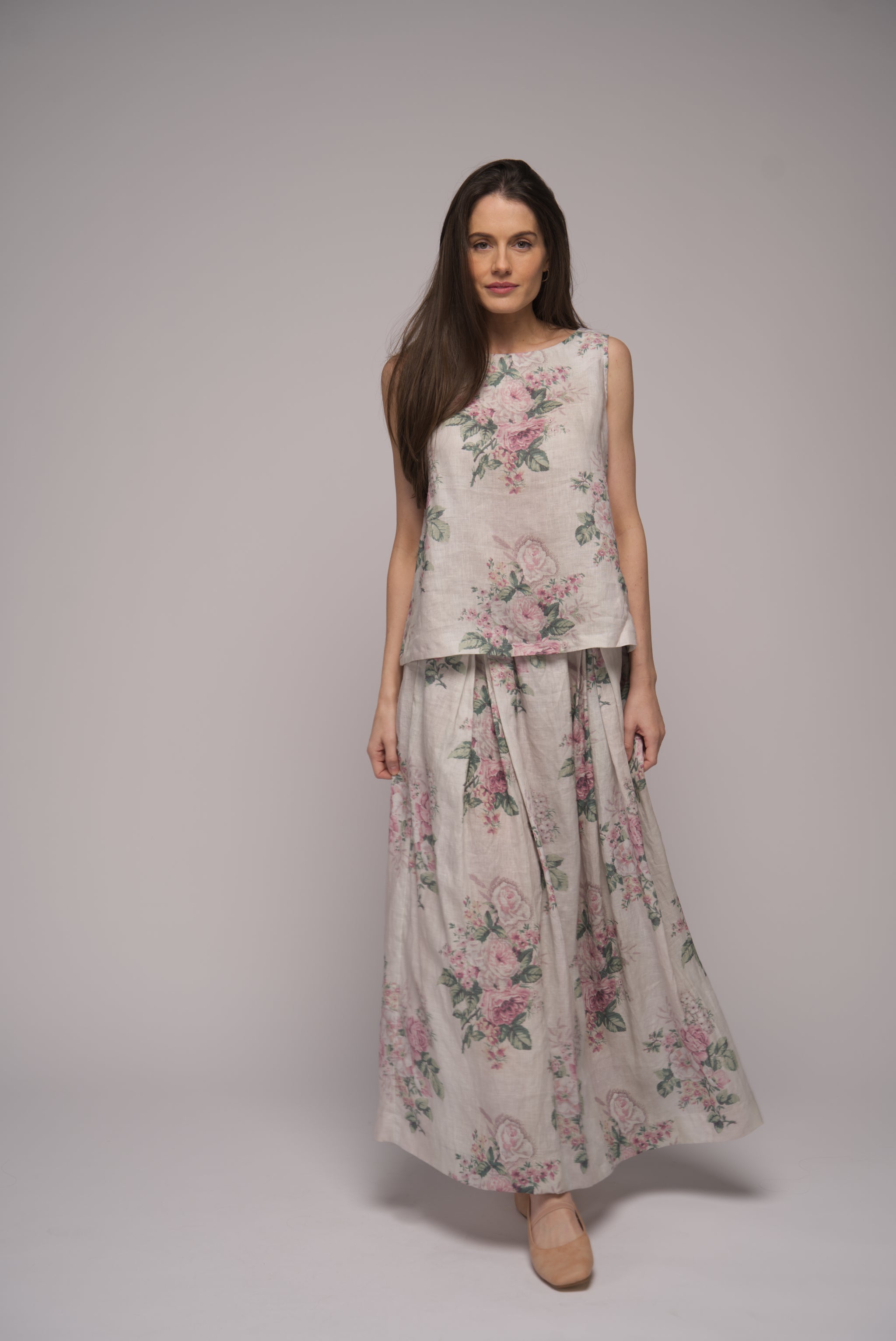 Tallulah Linen Skirt - Tea Rose Print