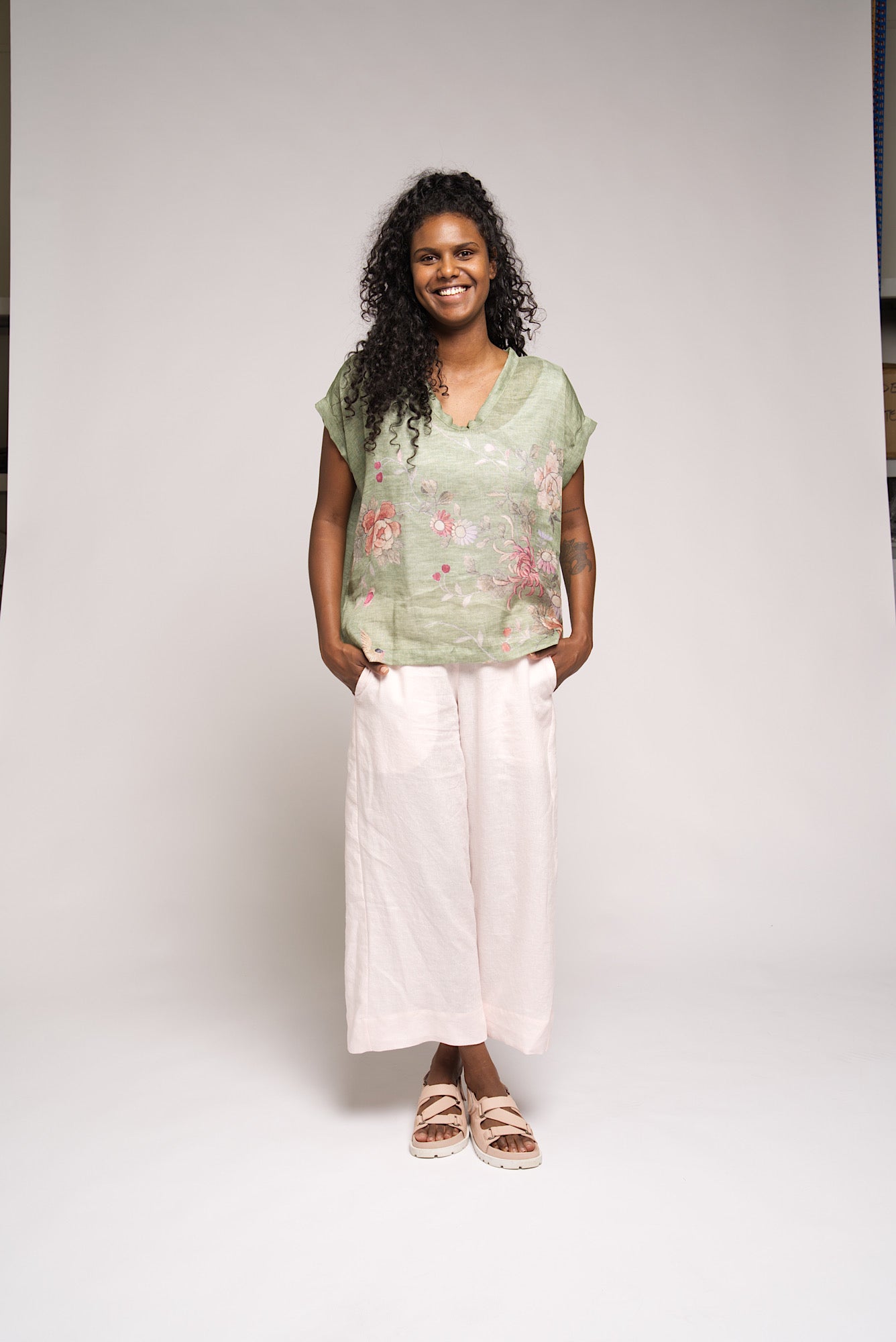 Pre-loved Imogen Top - Floral Print Green