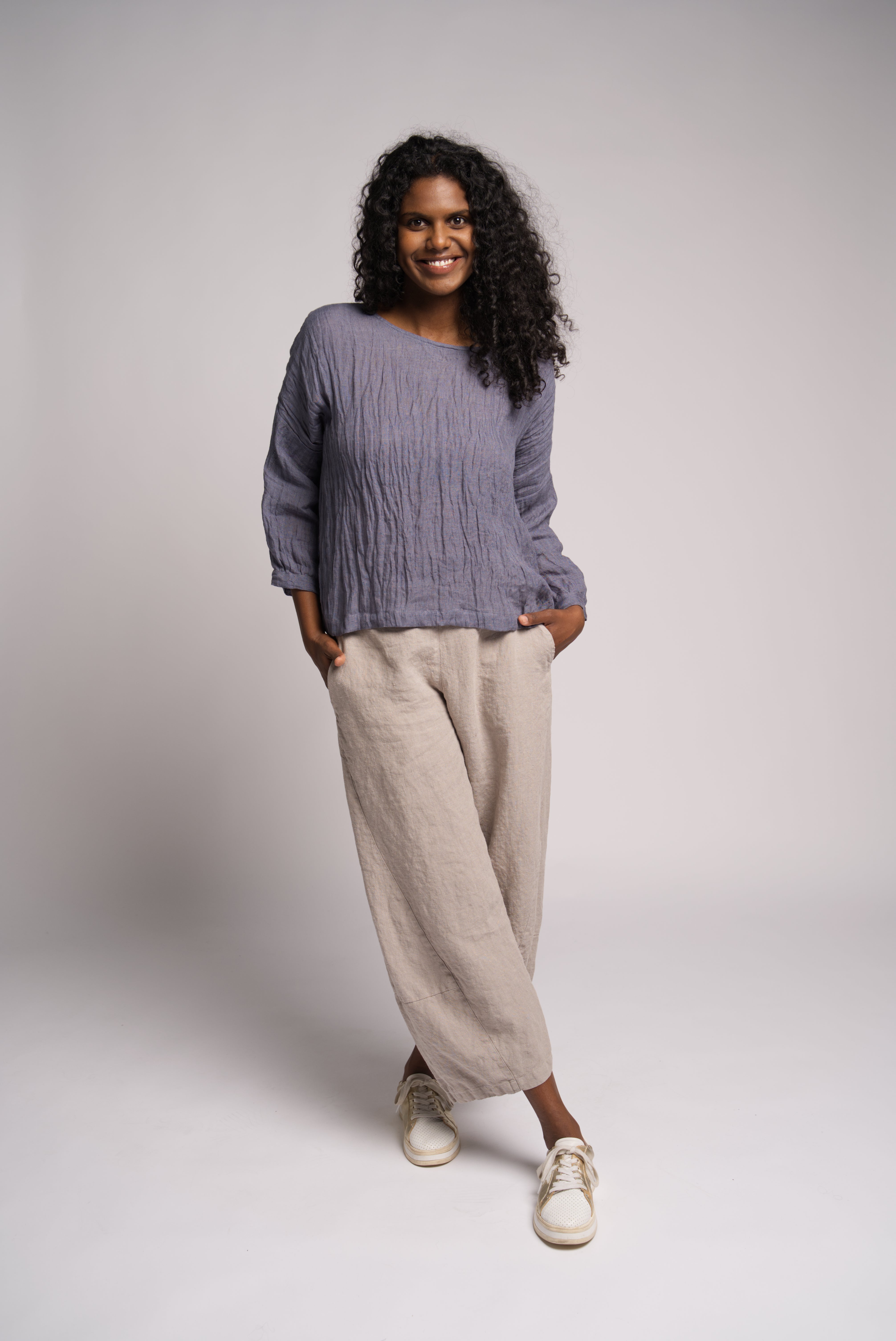 Cora linen Top - Steel
