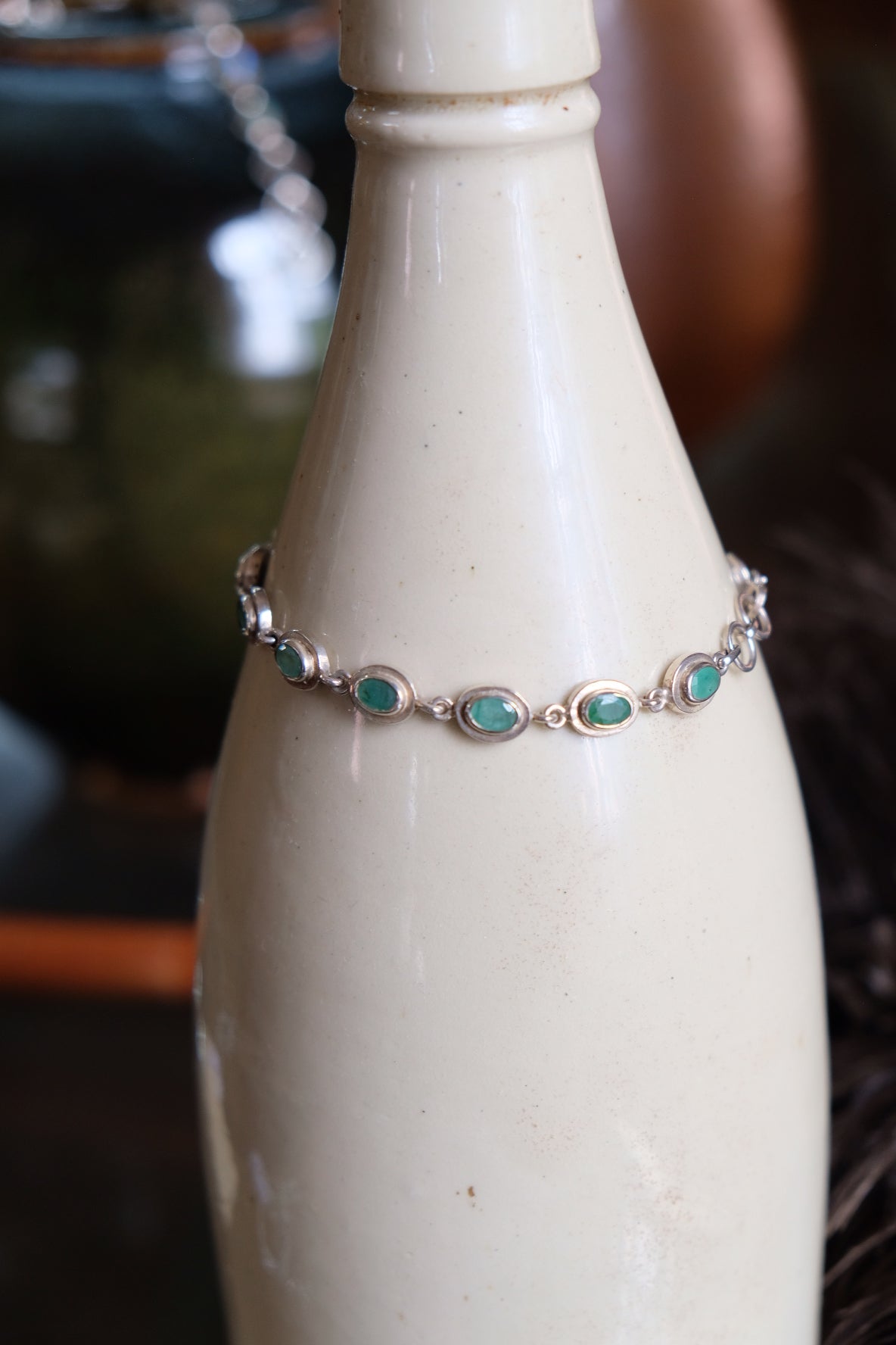 Emerald quartz and silver bracelet