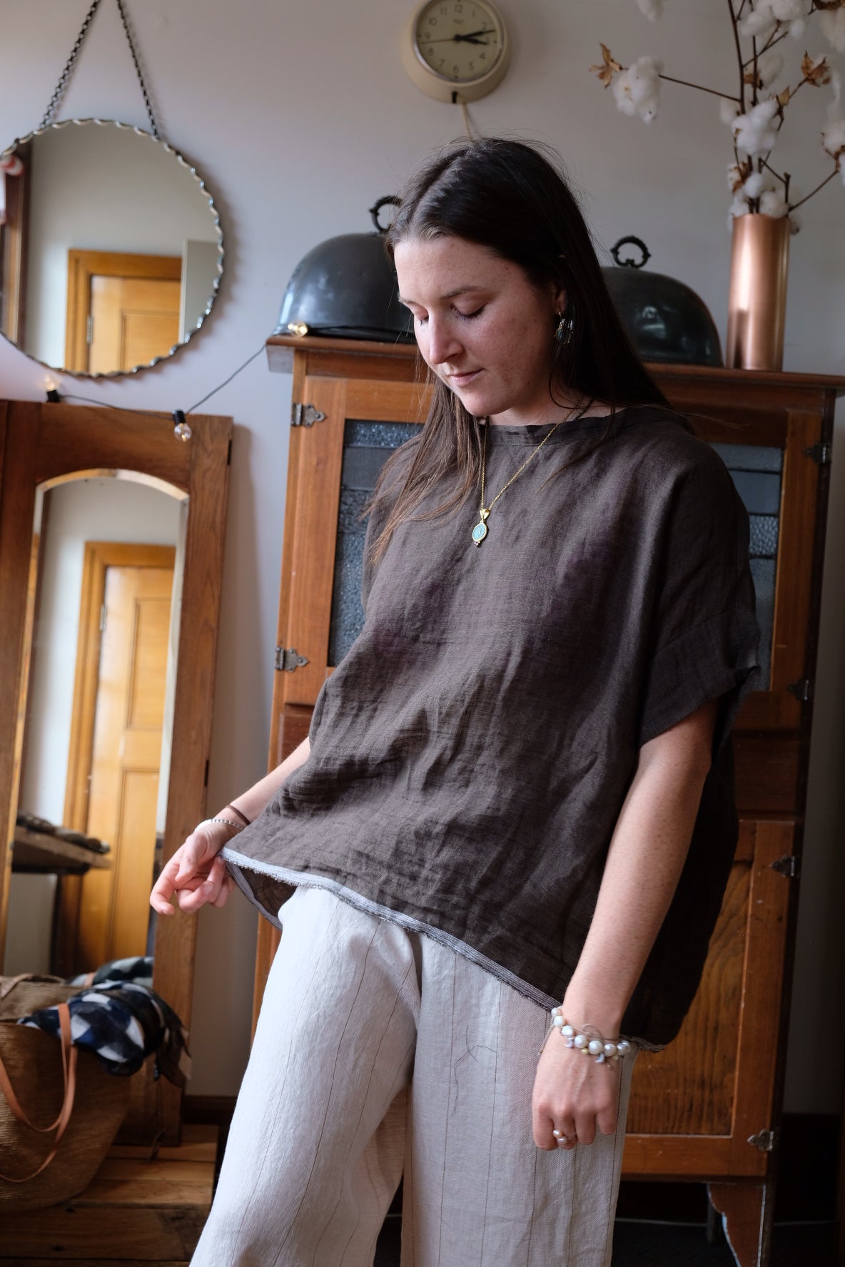 Gauze linen Tee - Khaki