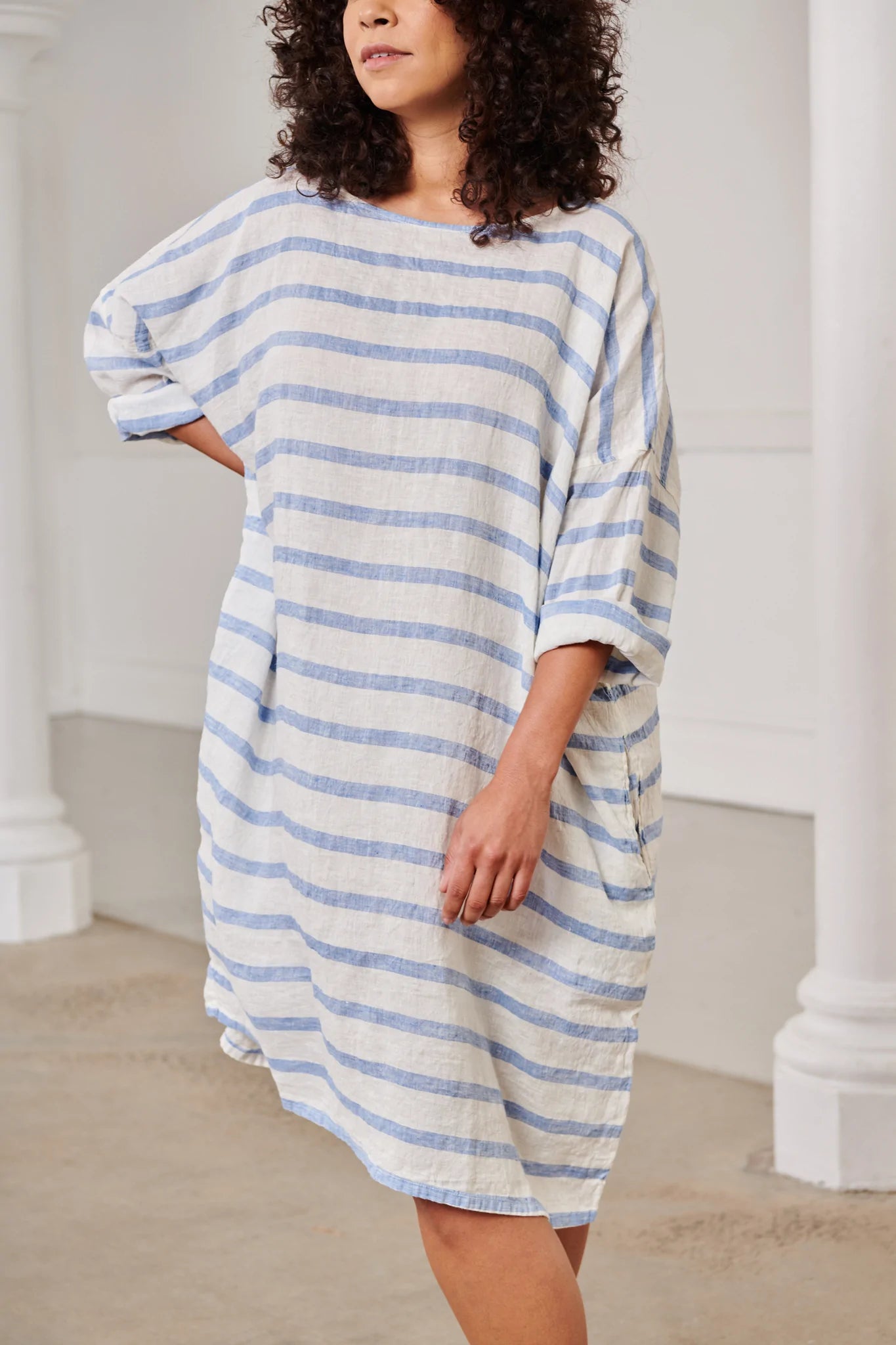 Pre-loved Newport Linen Dress - Blue Stripes