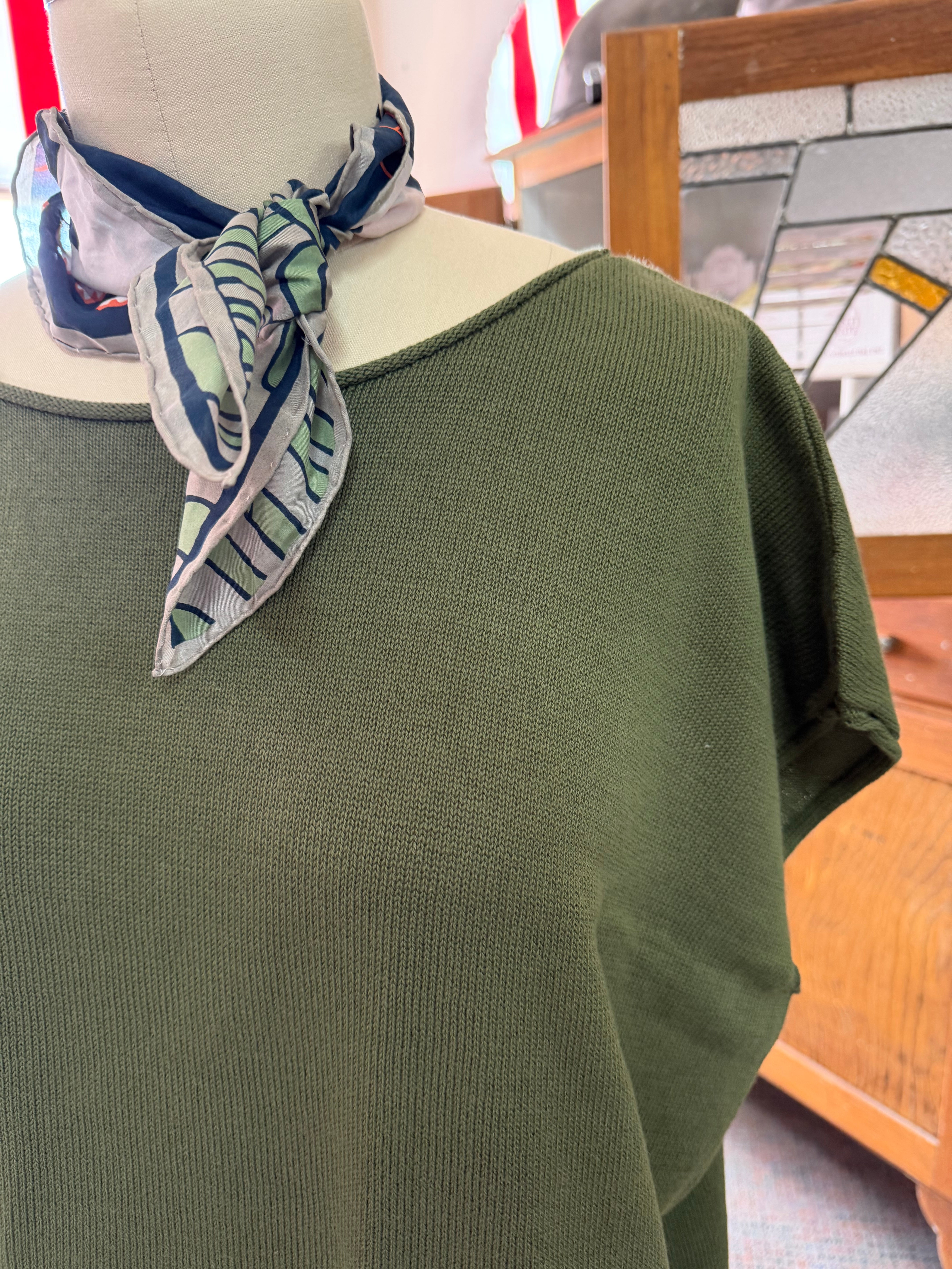 organic cotton curled edge sleeveless knit/vest - olive