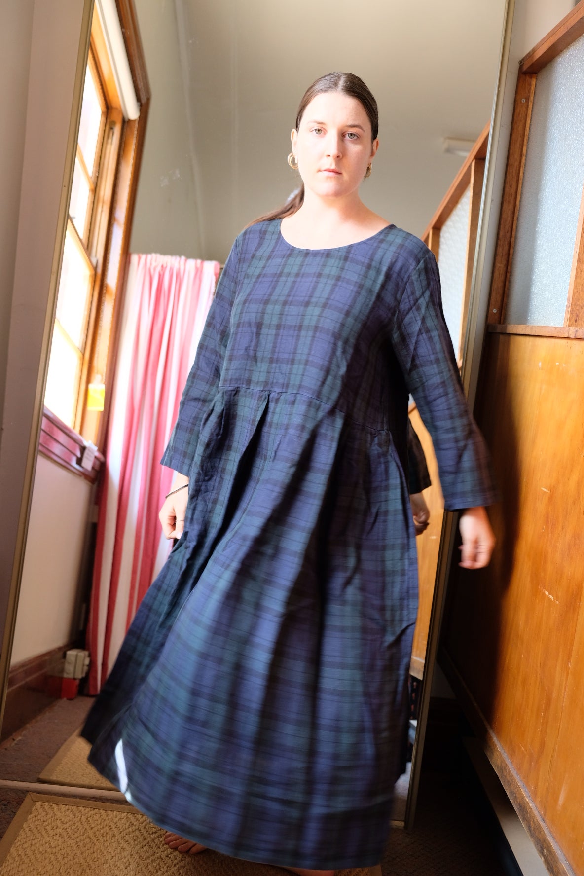French linen dress - tartan