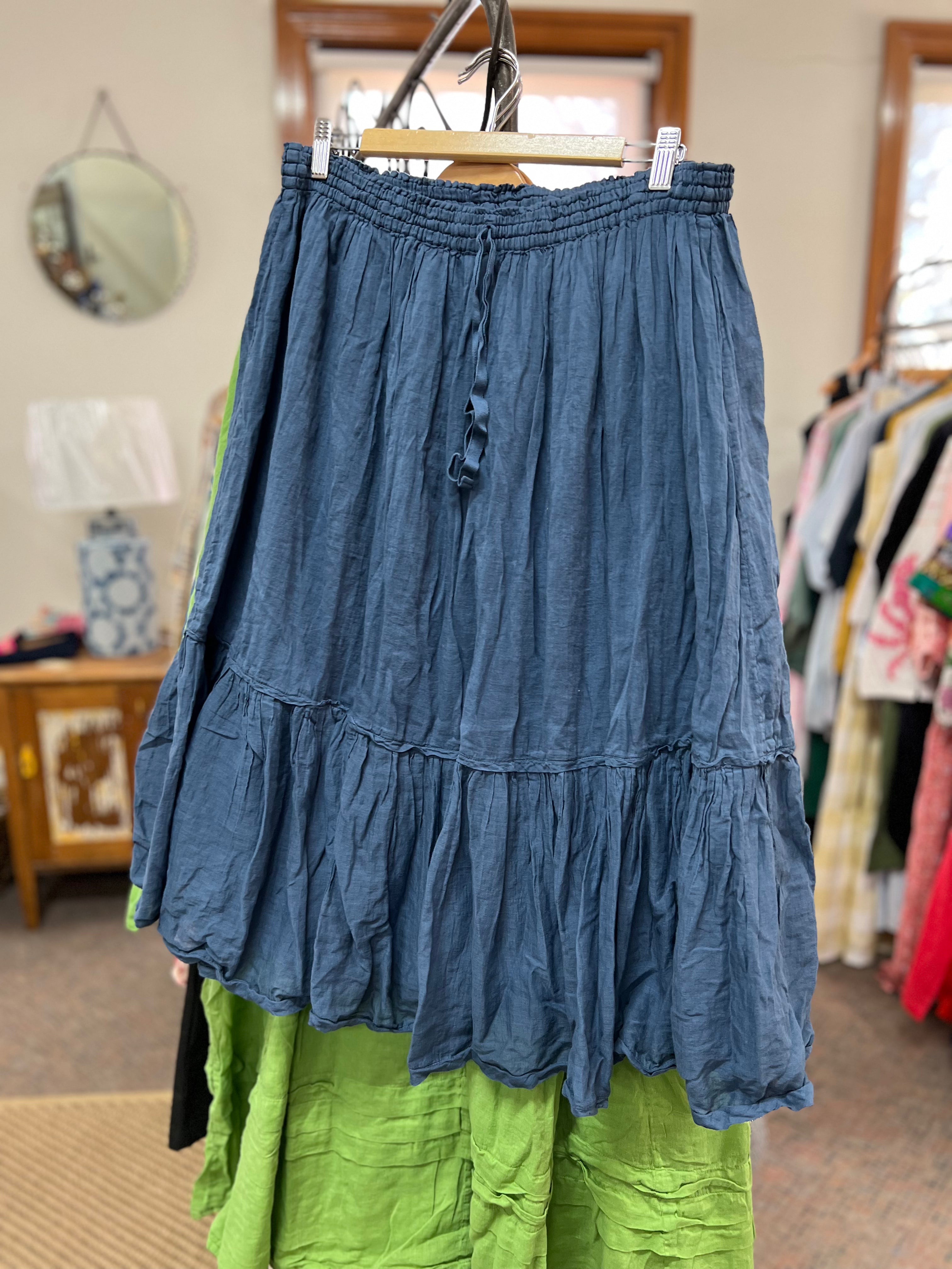 Milly Tiered Skirt Cotton Voile - Denim