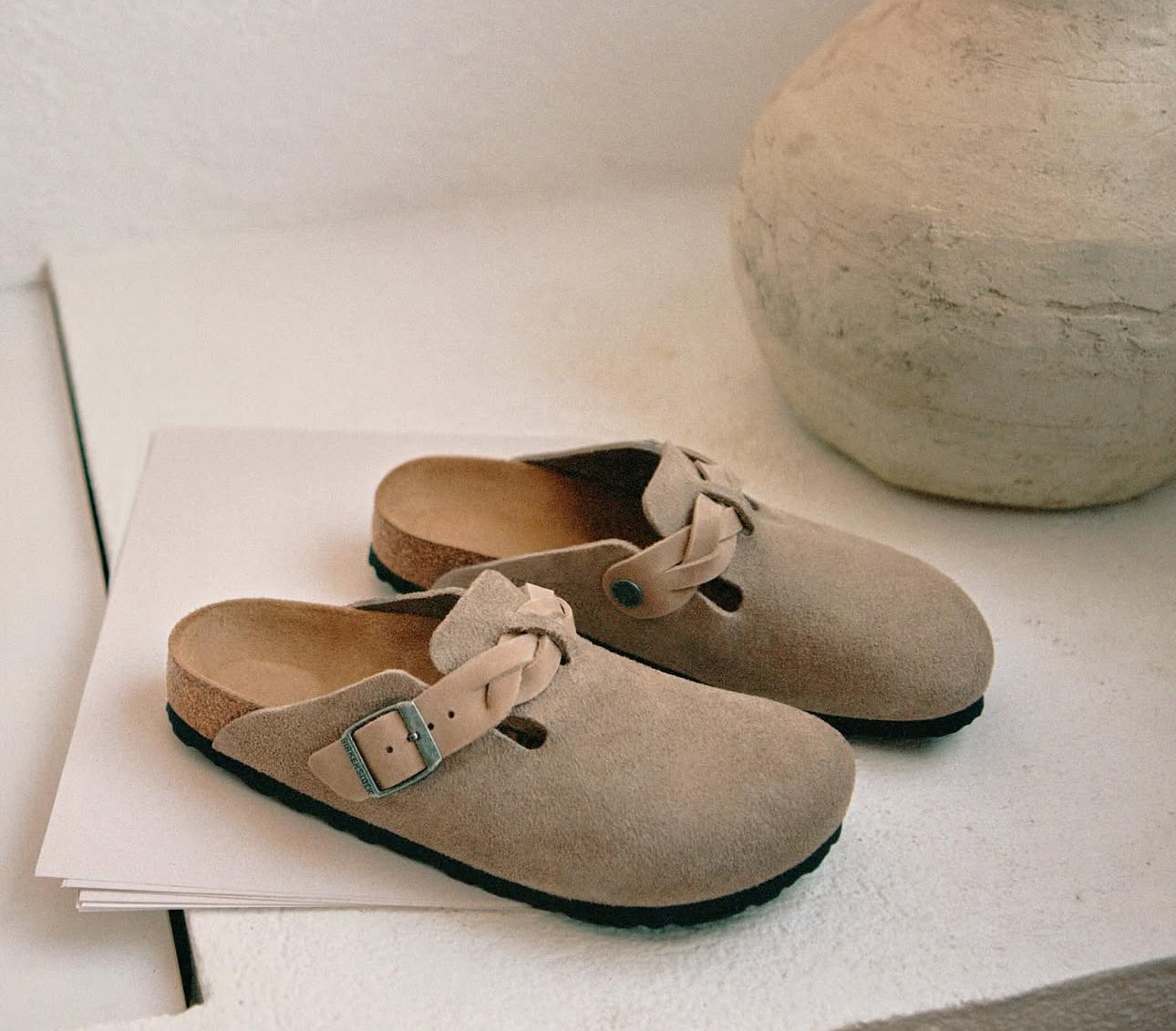 Boston Braided Taupe Suede Leather
