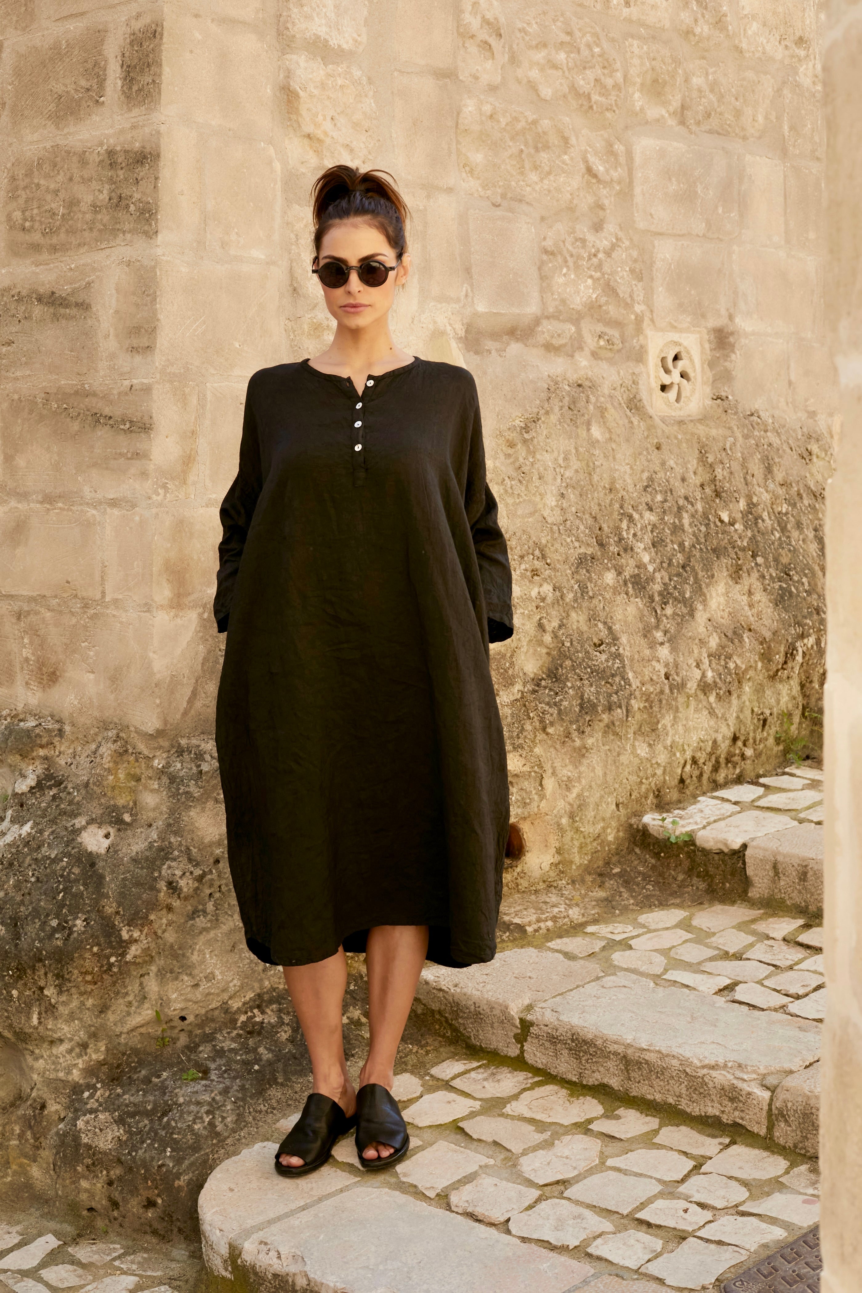 Noemi Dress Linen - Black