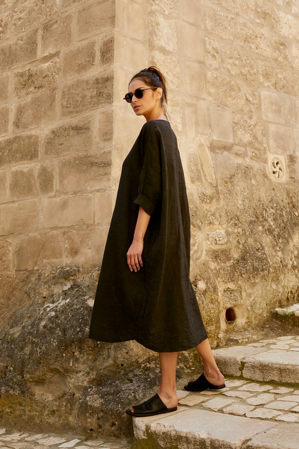 Noemi Dress Linen - Black